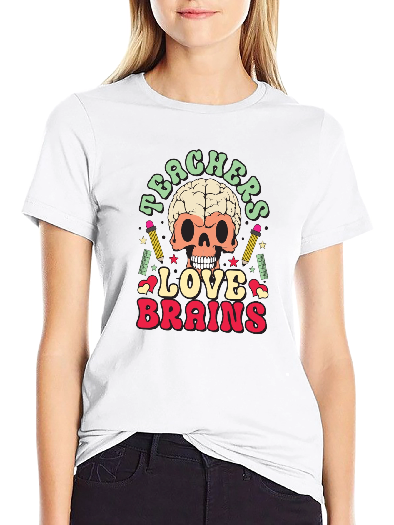 Black Teachers Love Brains Graphic Tee - Funny Skull T-Shirt view 9