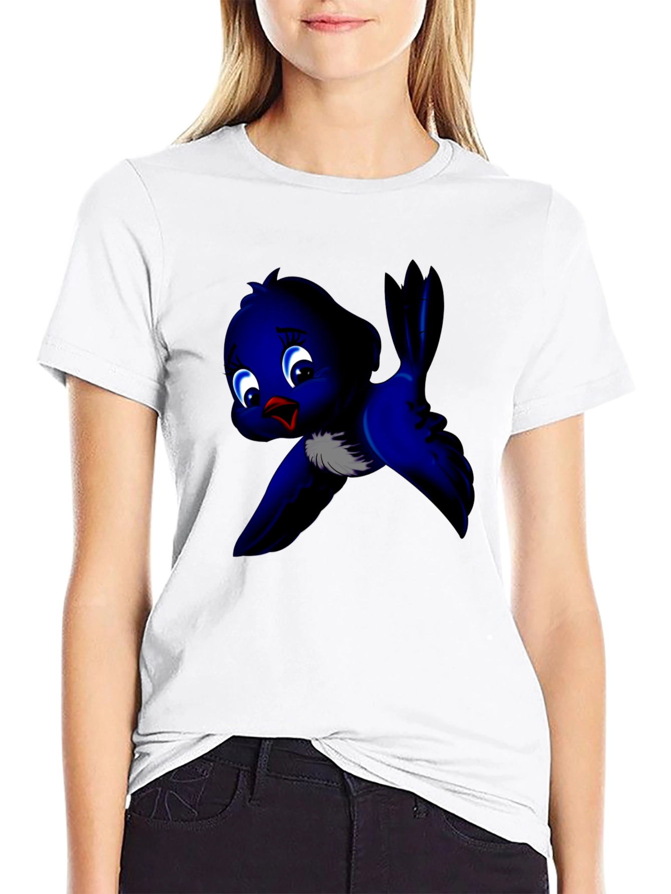 Black Cute Blue Bird Graphic Tee - Soft Cotton view 9