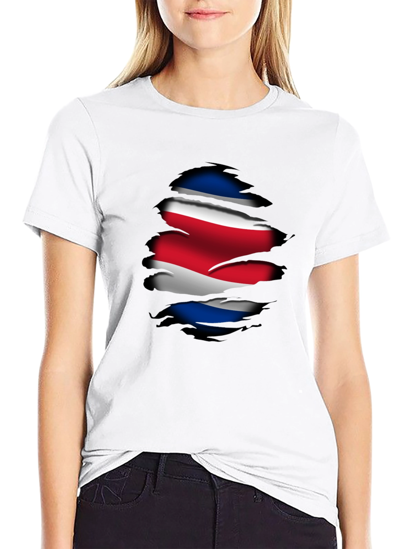 Costa Rica Flag Ripped Black T-Shirt - 9