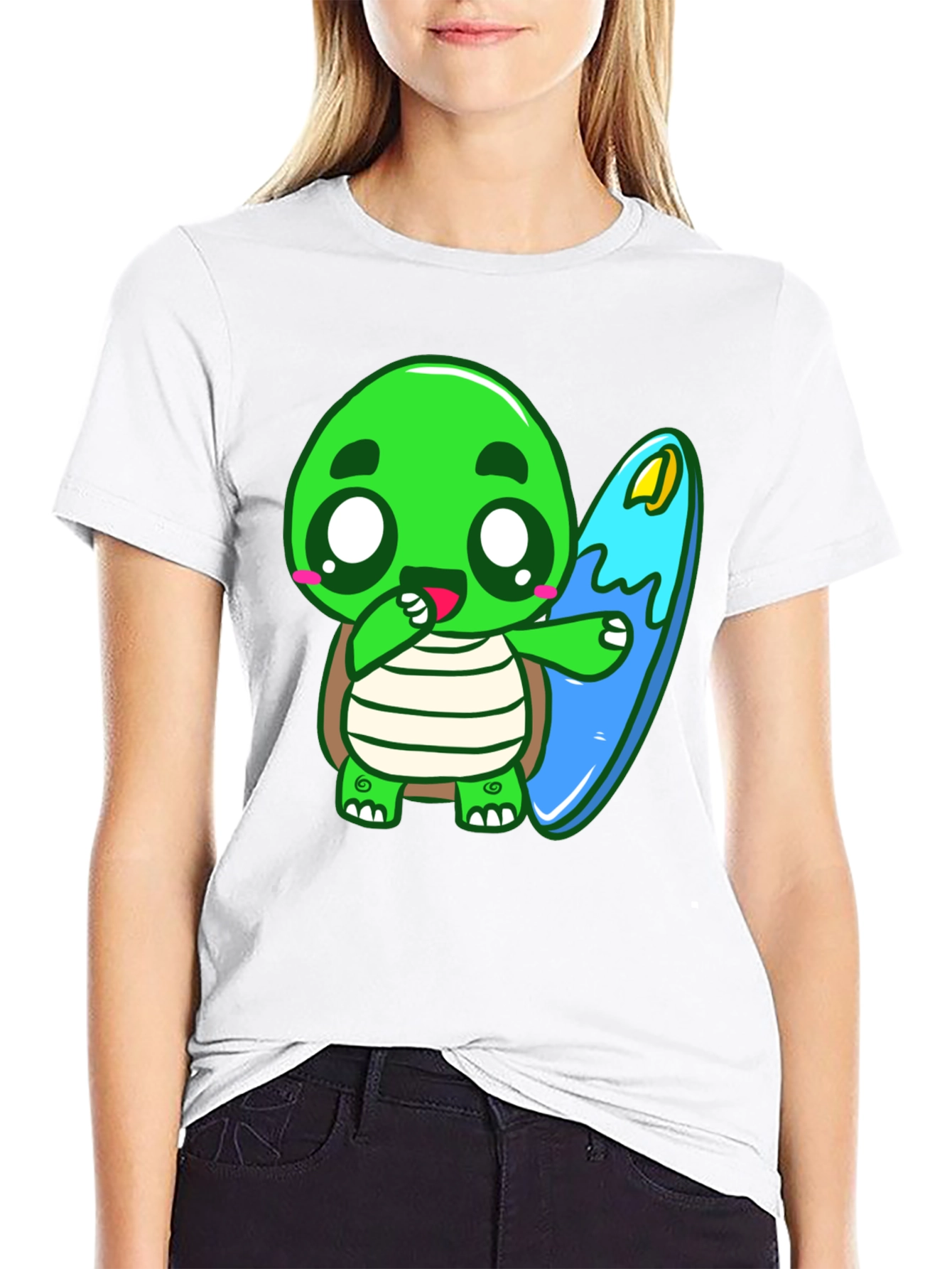 Black Cute Turtle Surfing Graphic Tee view 9