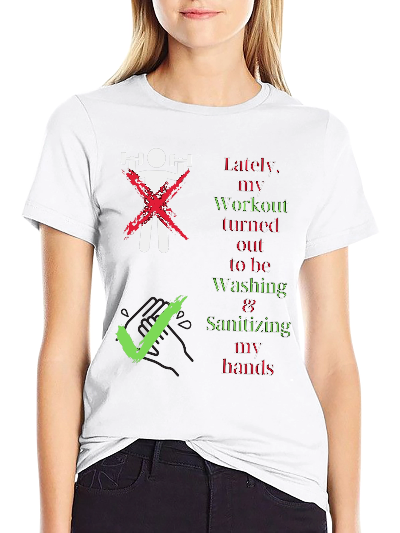 Black Workout to Washing Hands T-Shirt - Unisex Novelty Tee view 9