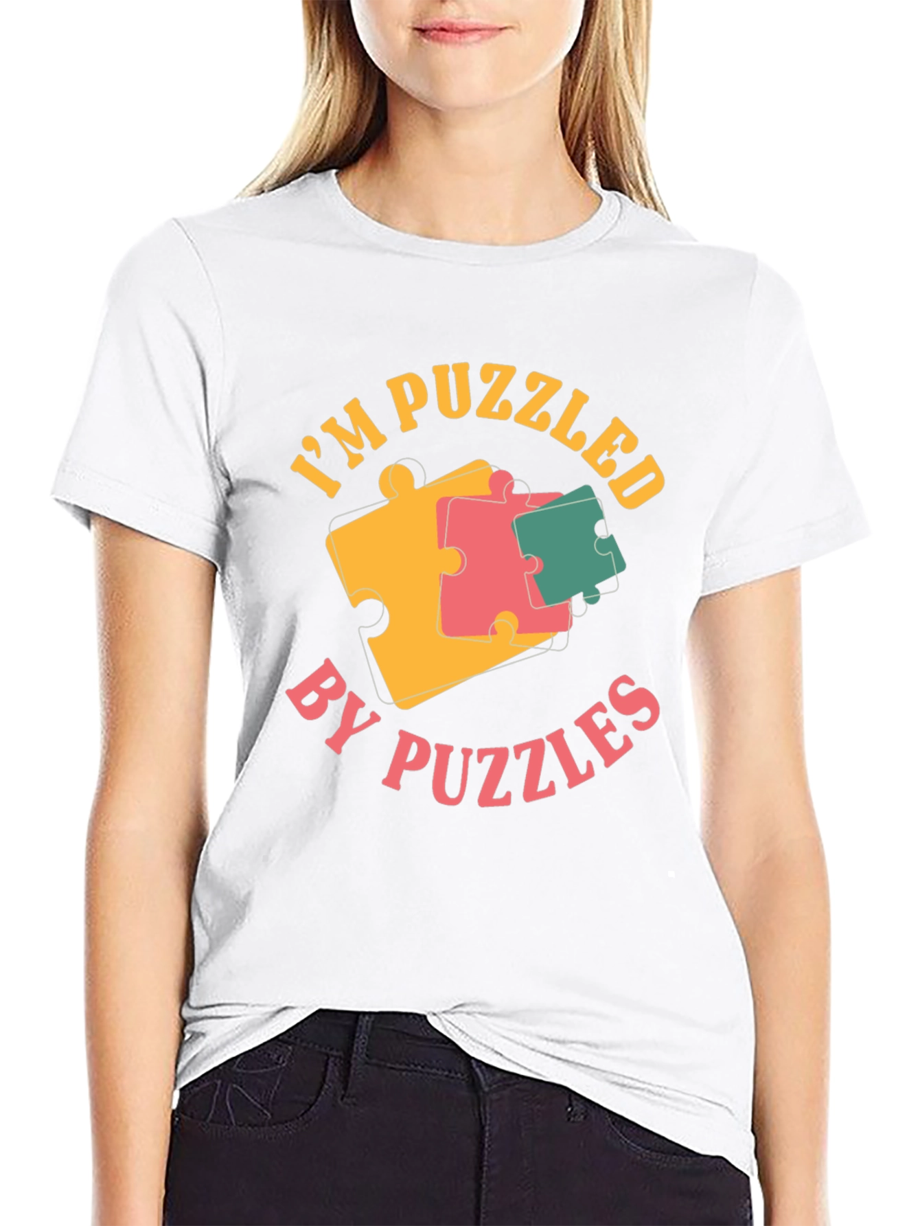 Black Puzzled by Puzzles Black Graphic Tee Shirt view 9