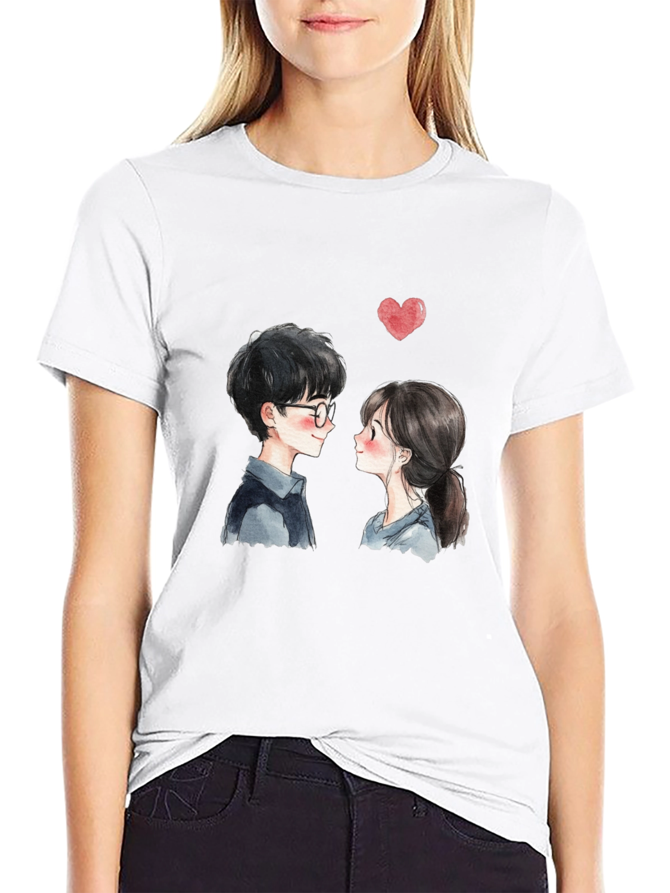 Black Cute Couple Graphic Tee - Black Casual T-Shirt view 9