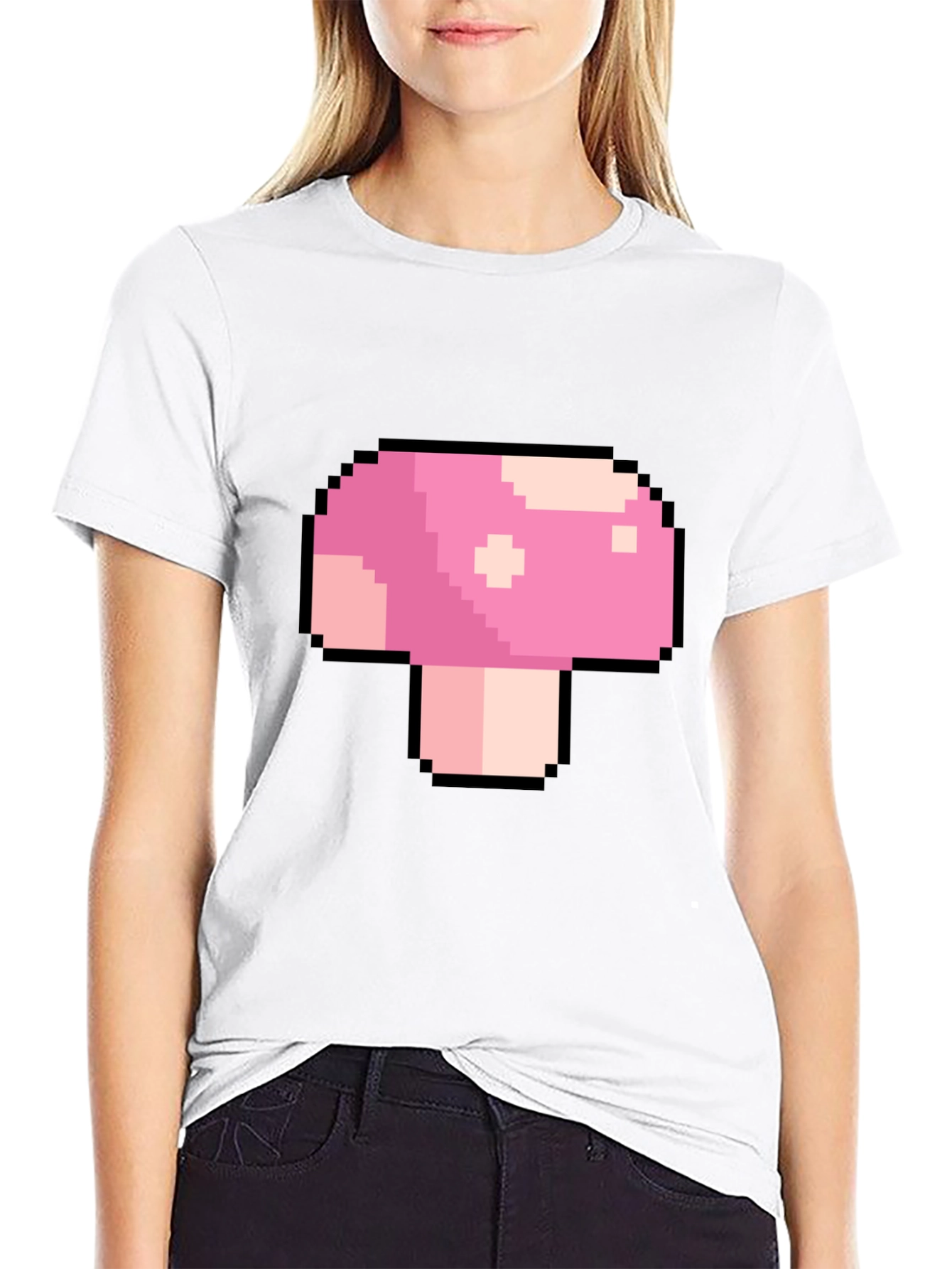 Black Pixel Mushroom Graphic T-Shirt - Retro Gaming Tee view 9