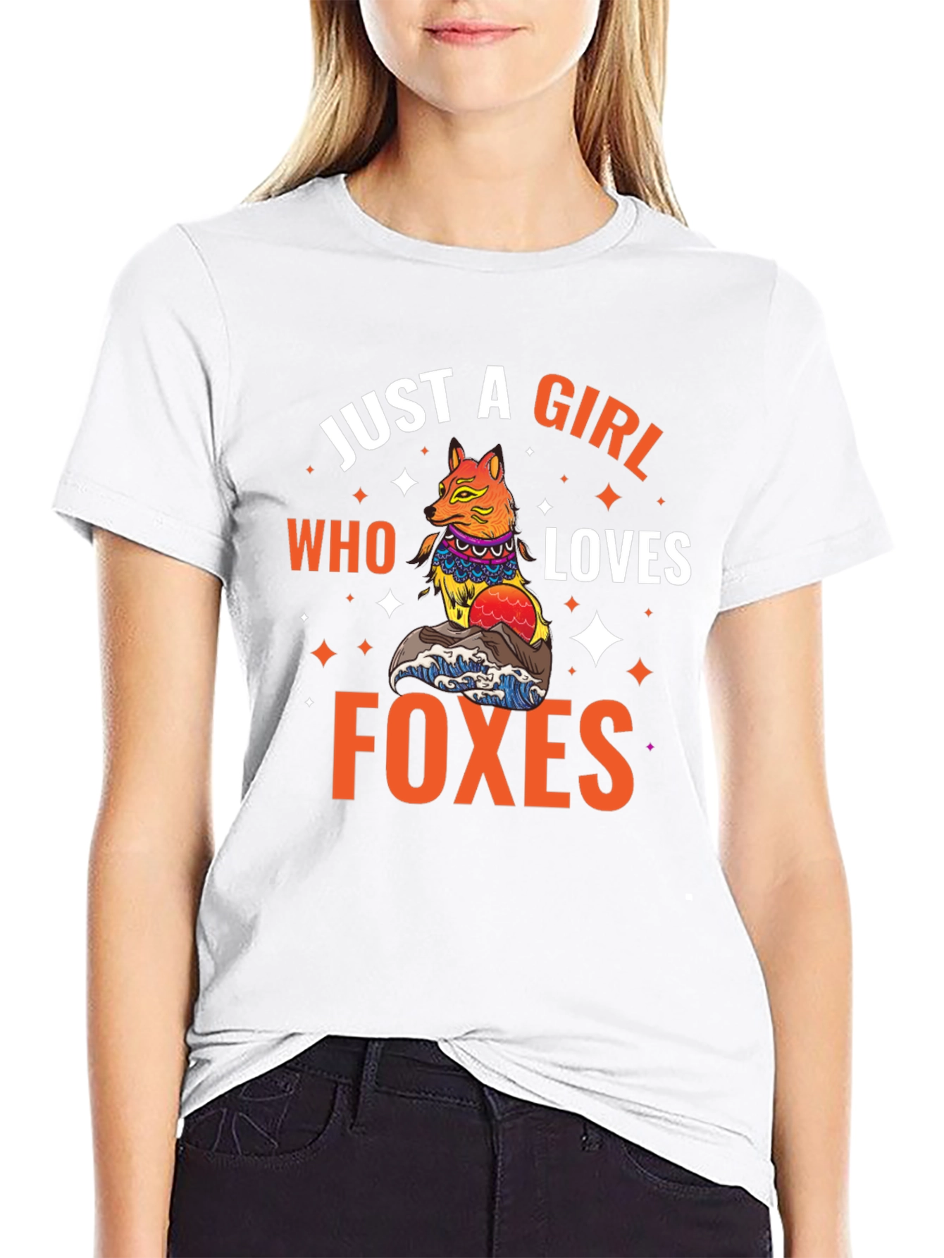 Black Just A Girl Who Loves Foxes Graphic T-Shirt view 9