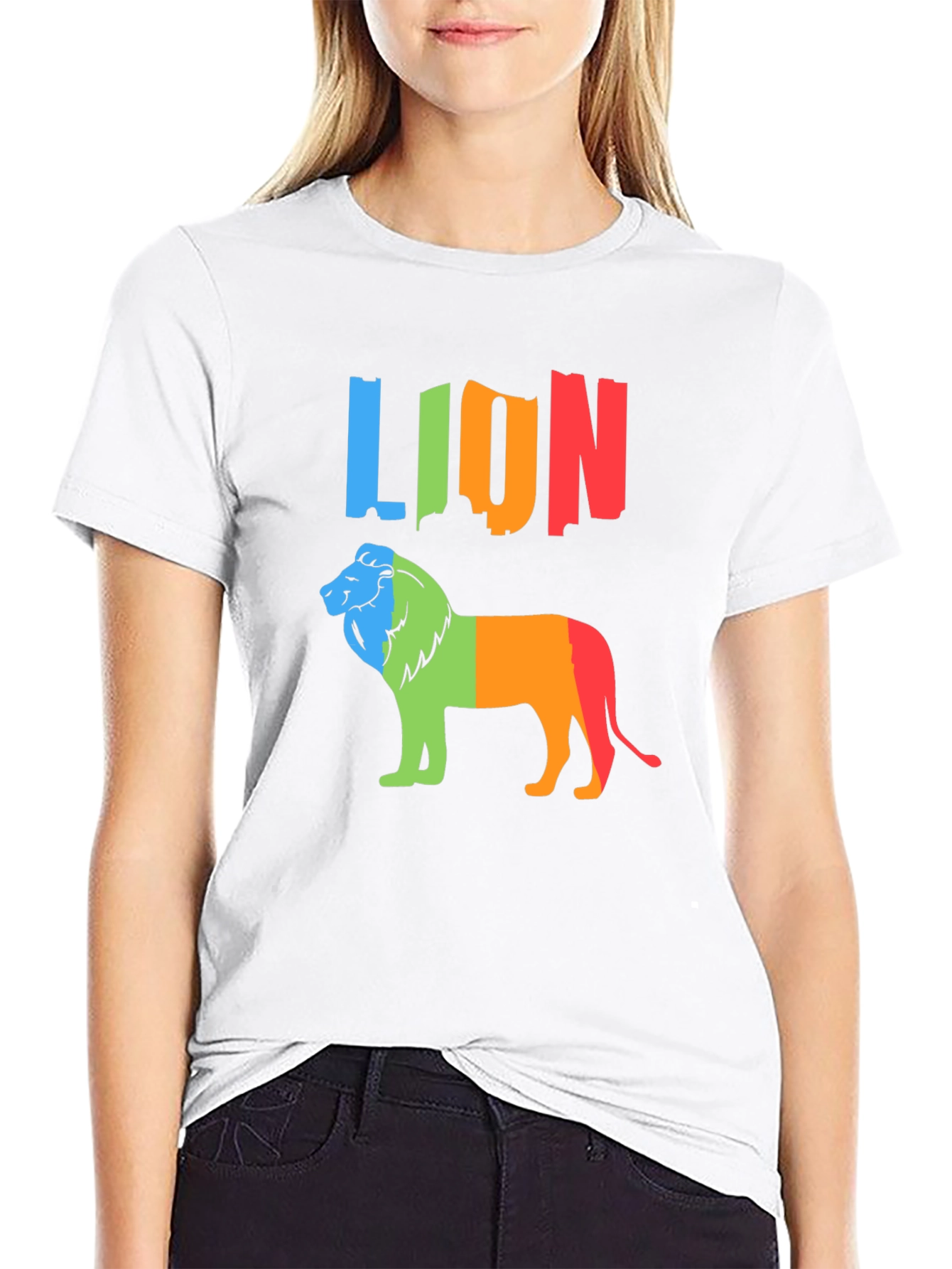 Black Colorful Lion Graphic Tee - Black Crewneck T-Shirt view 9