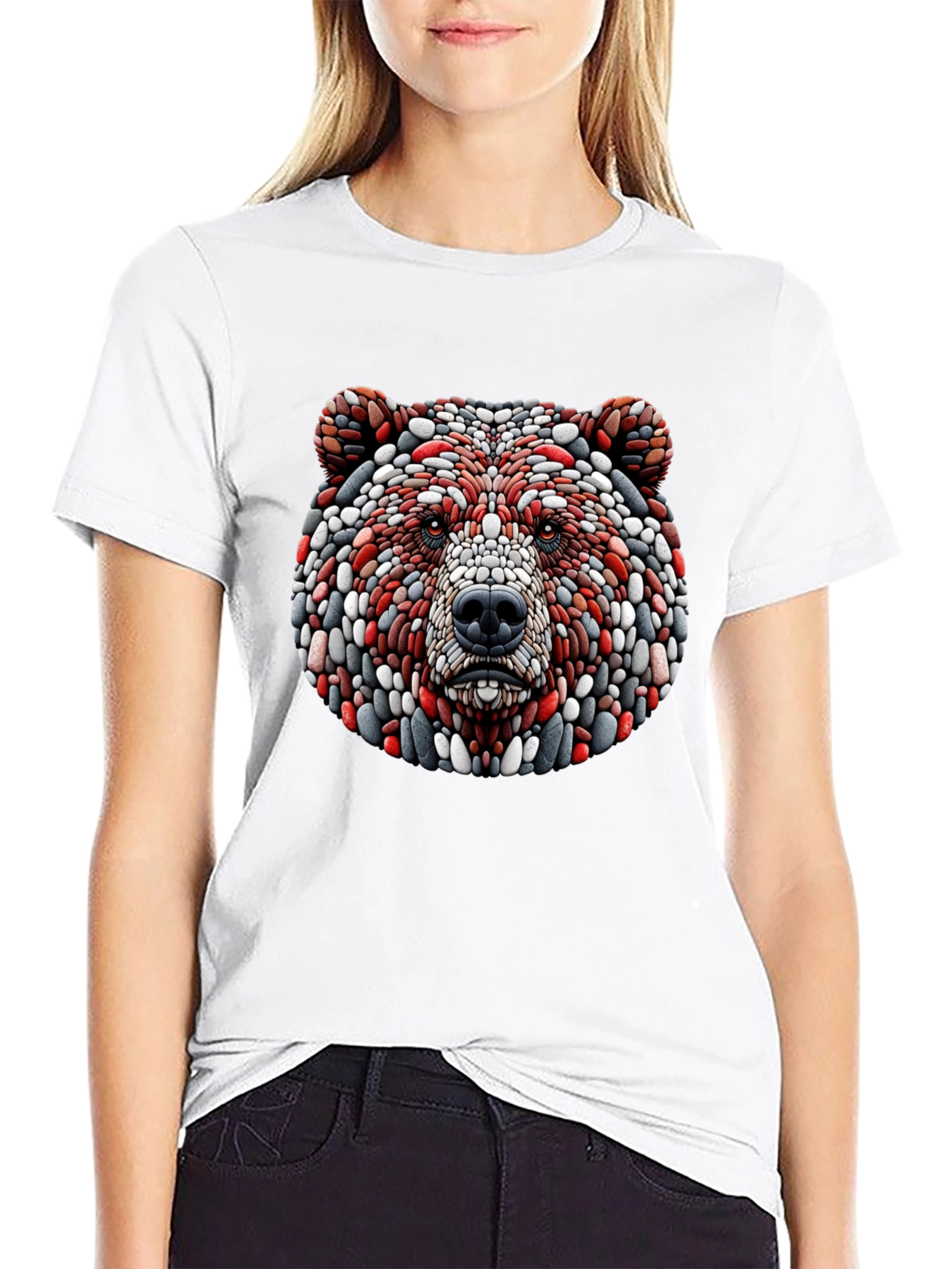 Black Unique Bear Head Graphic Black T-Shirt view 9