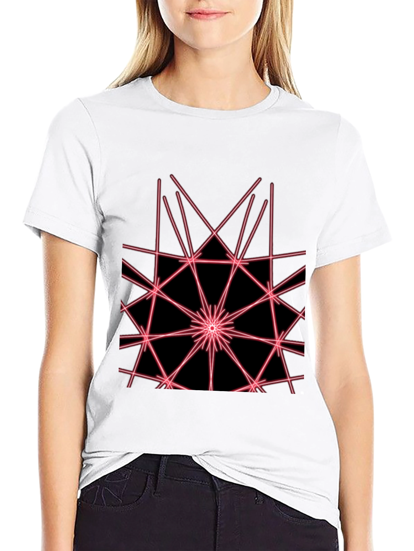 Black Abstract Geometric Laser Design Black T-Shirt view 9