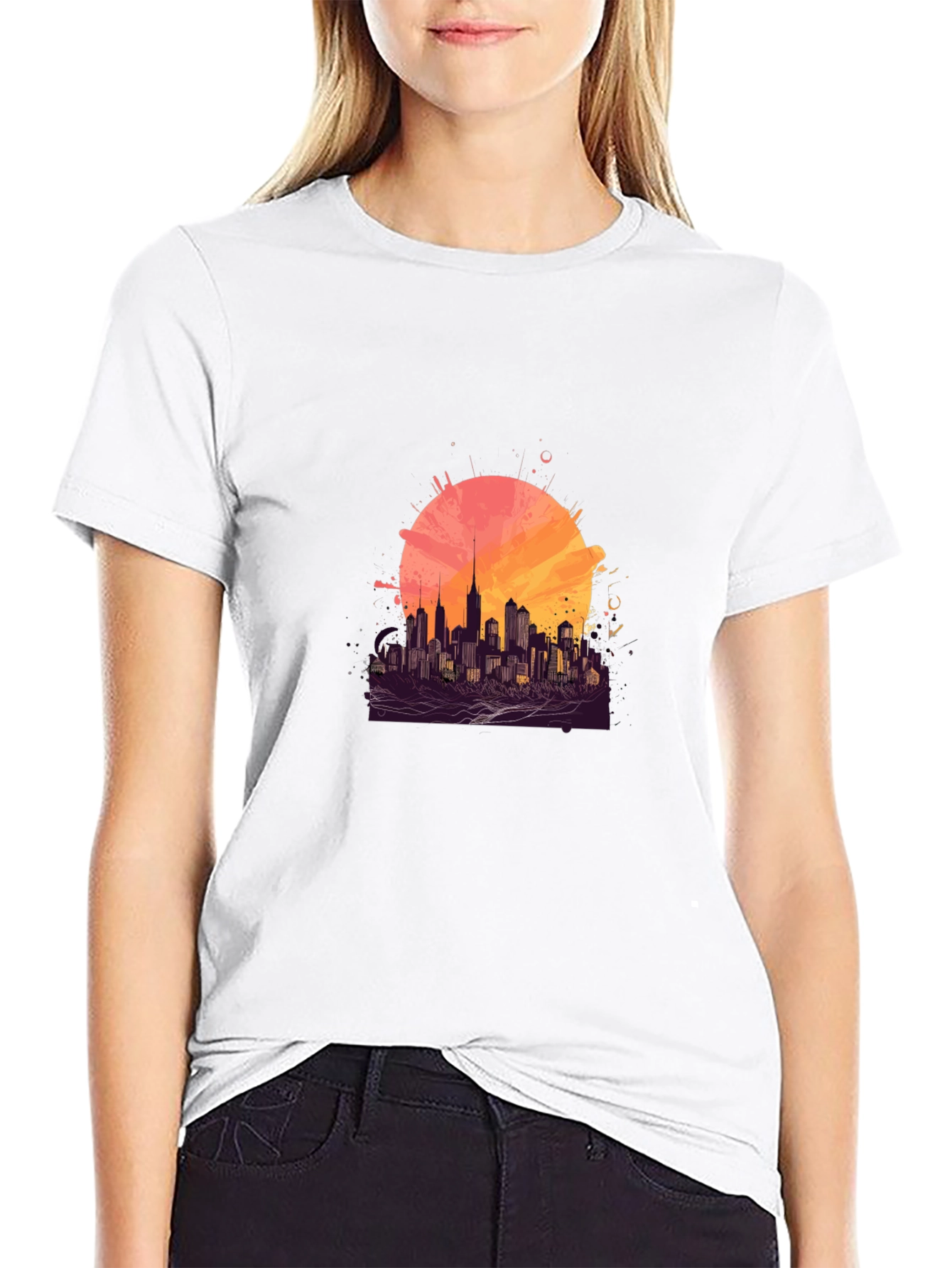 Black Urban Sunset Graphic Tee - Stylish Cityscape Design view 9