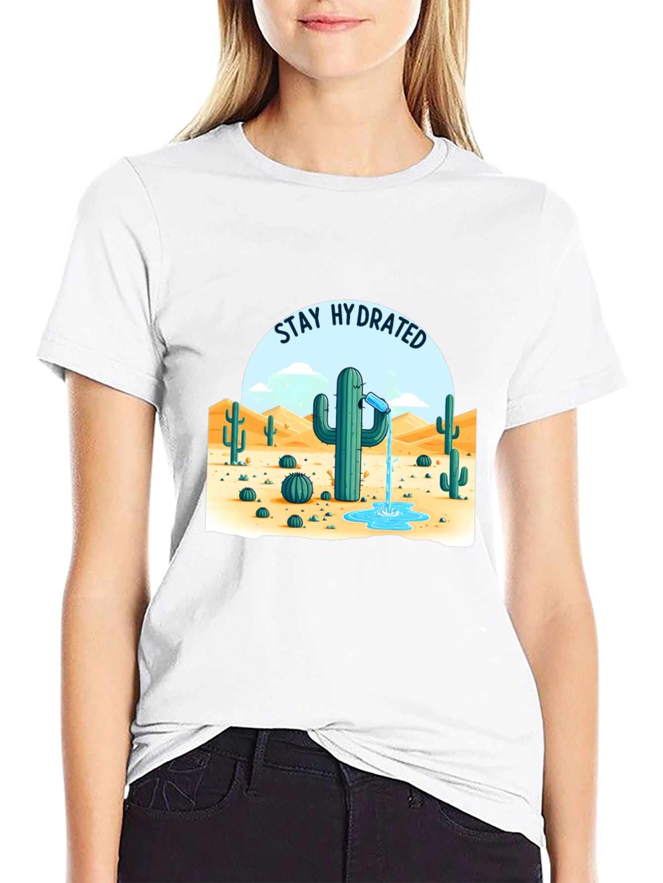 Stay Hydrated Cactus T-Shirt - Black - 9
