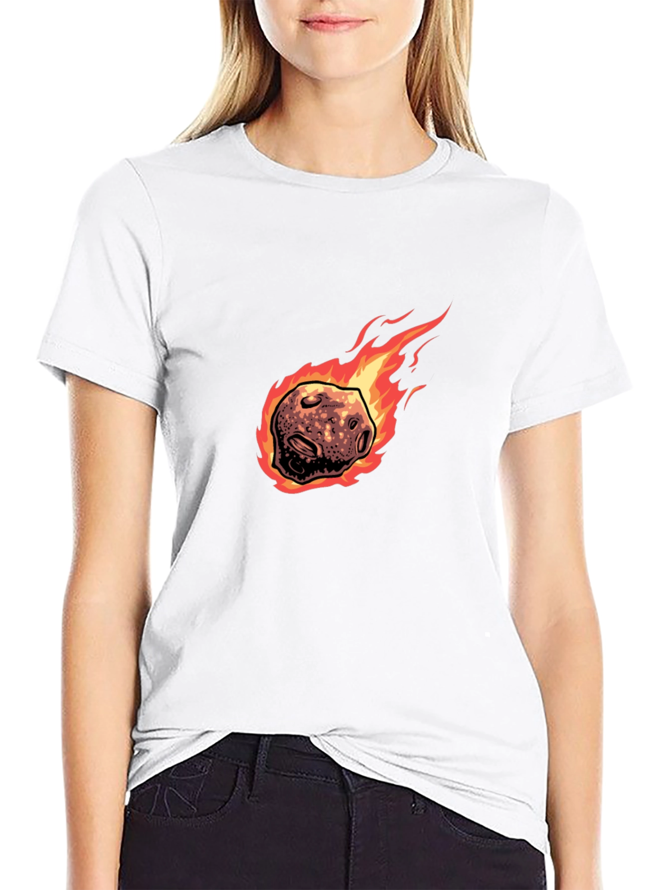 Black Flaming Meteor Graphic Tee - Black Cotton T-Shirt view 9