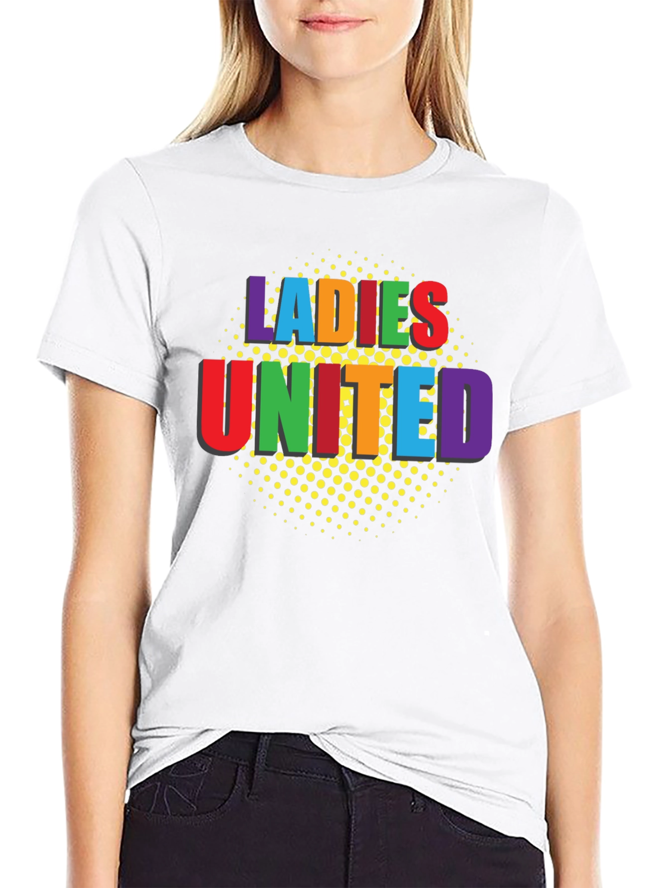 Black Ladies United Graphic T-Shirt - Black Crew Neck Tee view 9