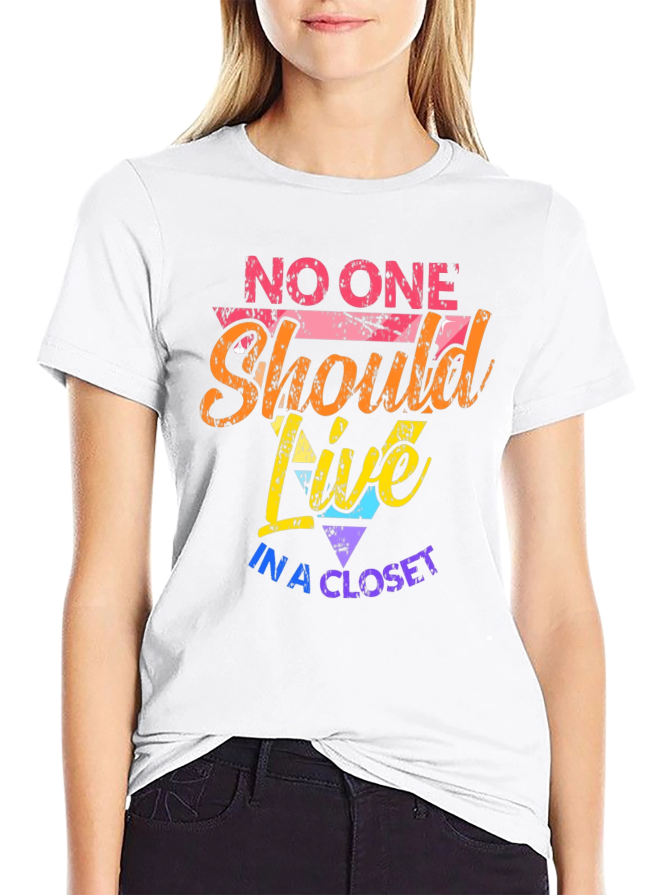 Black LGBTQ+ Pride Graphic Tee - No One Should Live in a Closet view 9