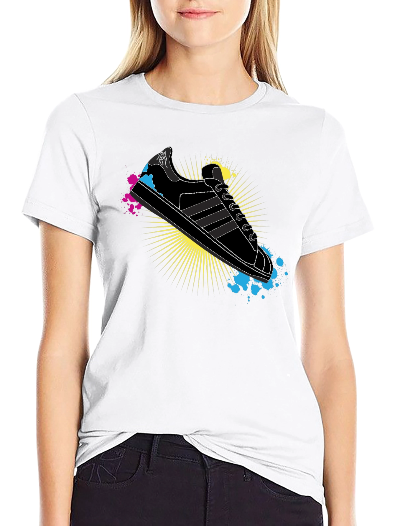 Black Stylish Graphic Print T-Shirt - Retro Sneaker Design view 9