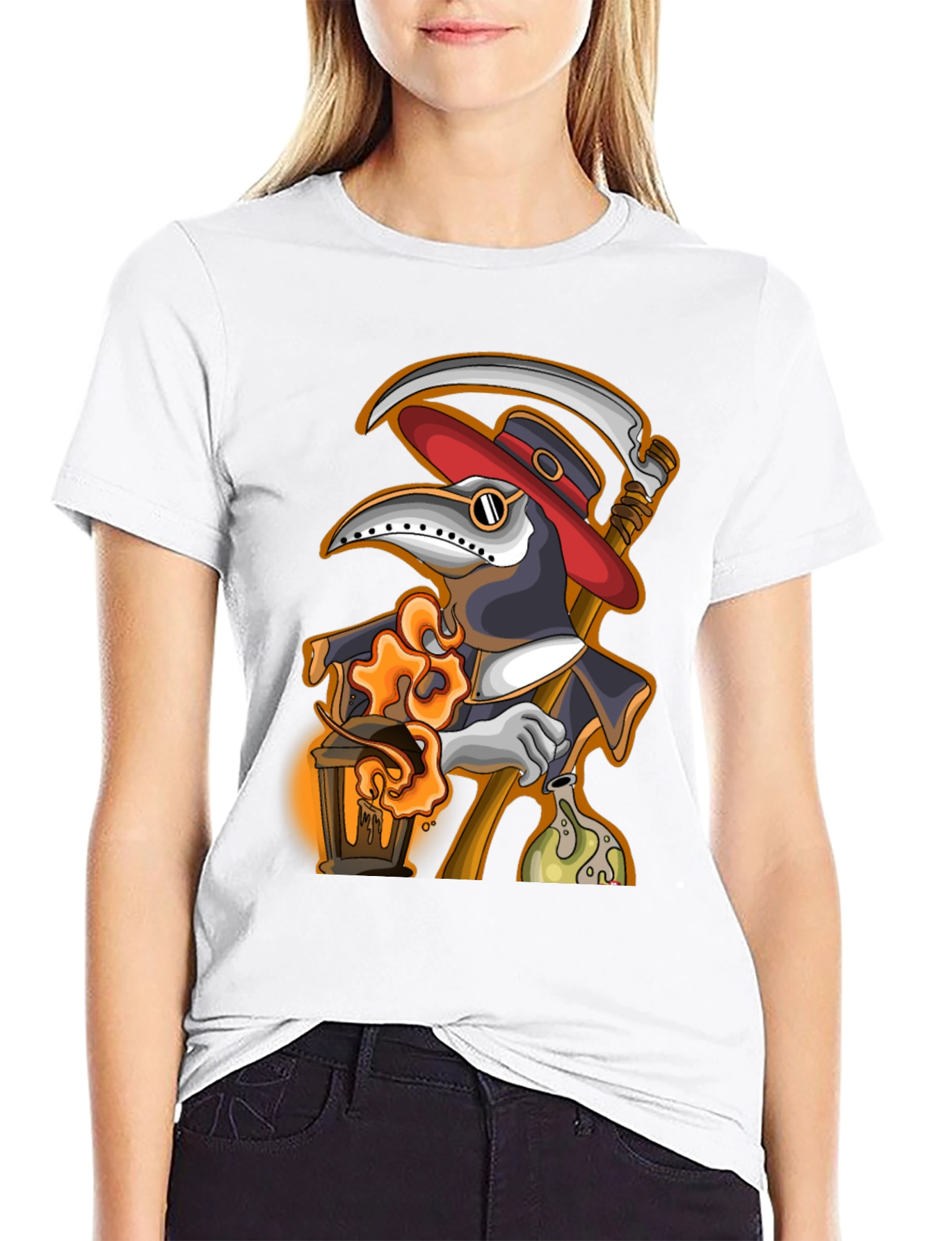 Black Plague Doctor Grim Reaper T-Shirt view 9