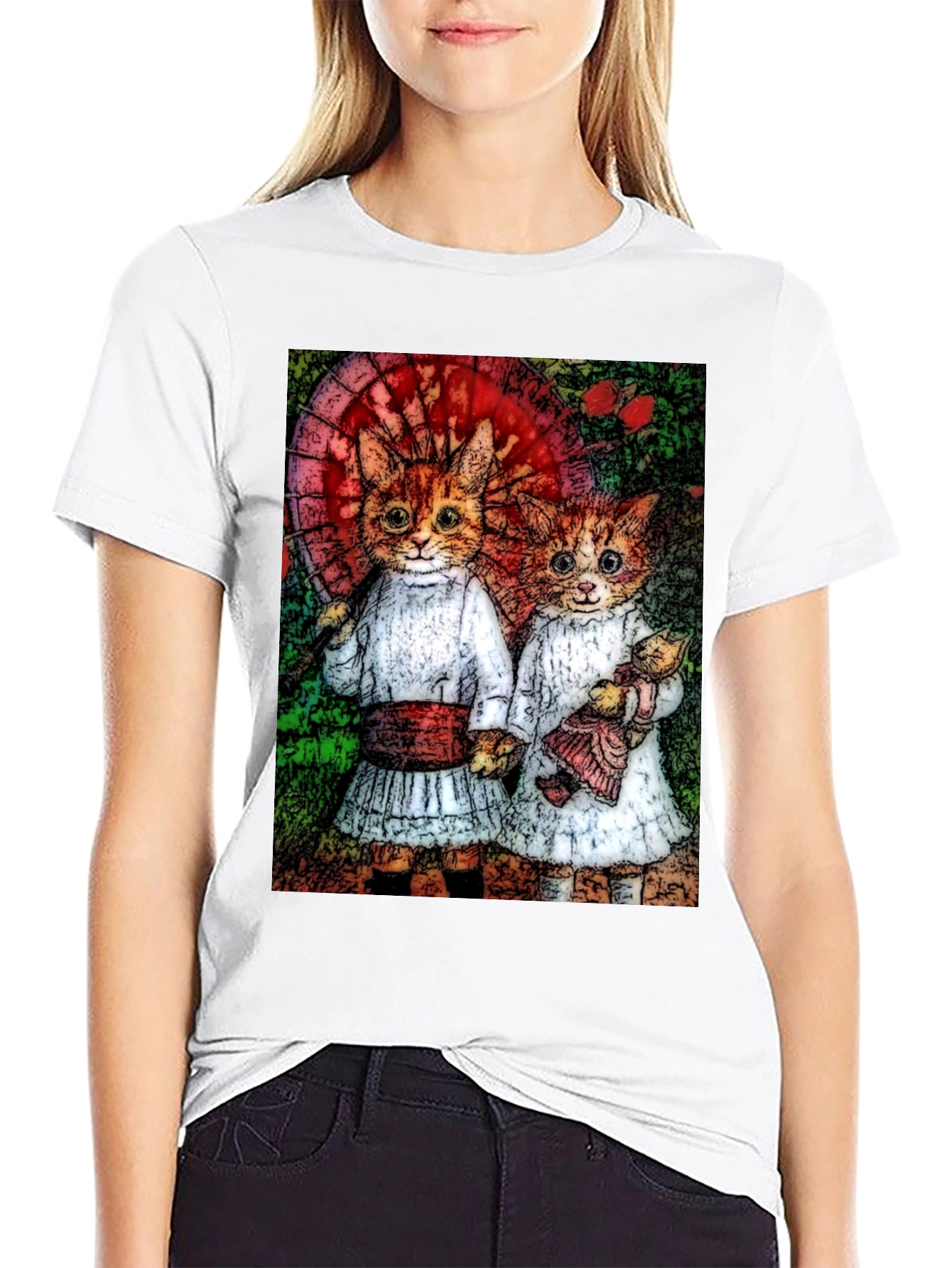 Black Cats Illustration T-Shirt, Cute Graphic Tee view 9