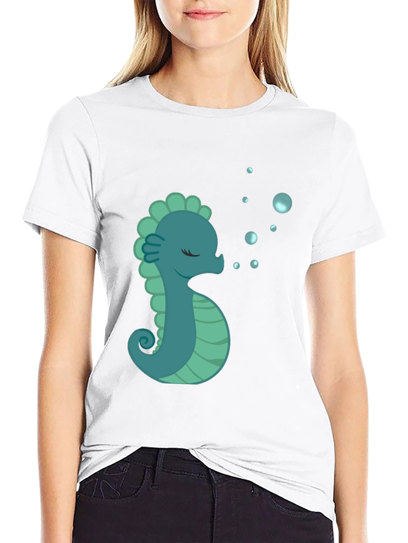 Black Seahorse Graphic T-Shirt - Black Cotton Tee view 9