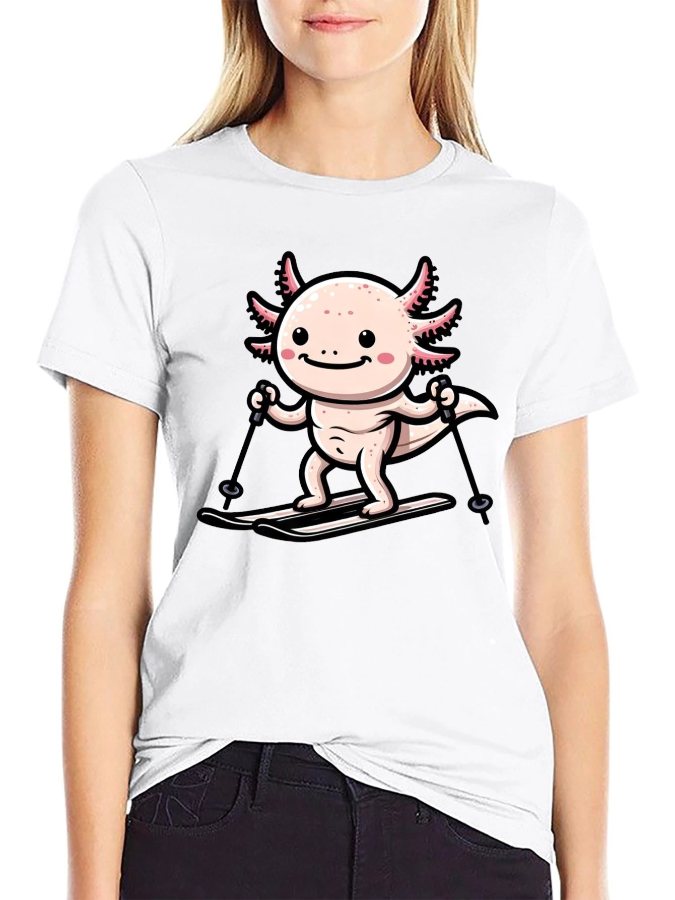 Black Axolotl Skiing Graphic Tee - Black view 9