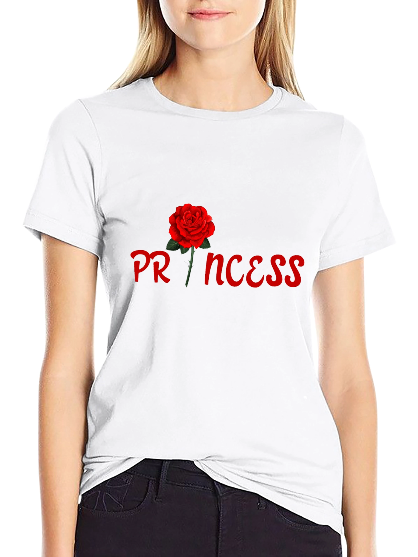 Black Princess Rose Graphic Tee - Stylish Black Cotton T-Shirt view 9
