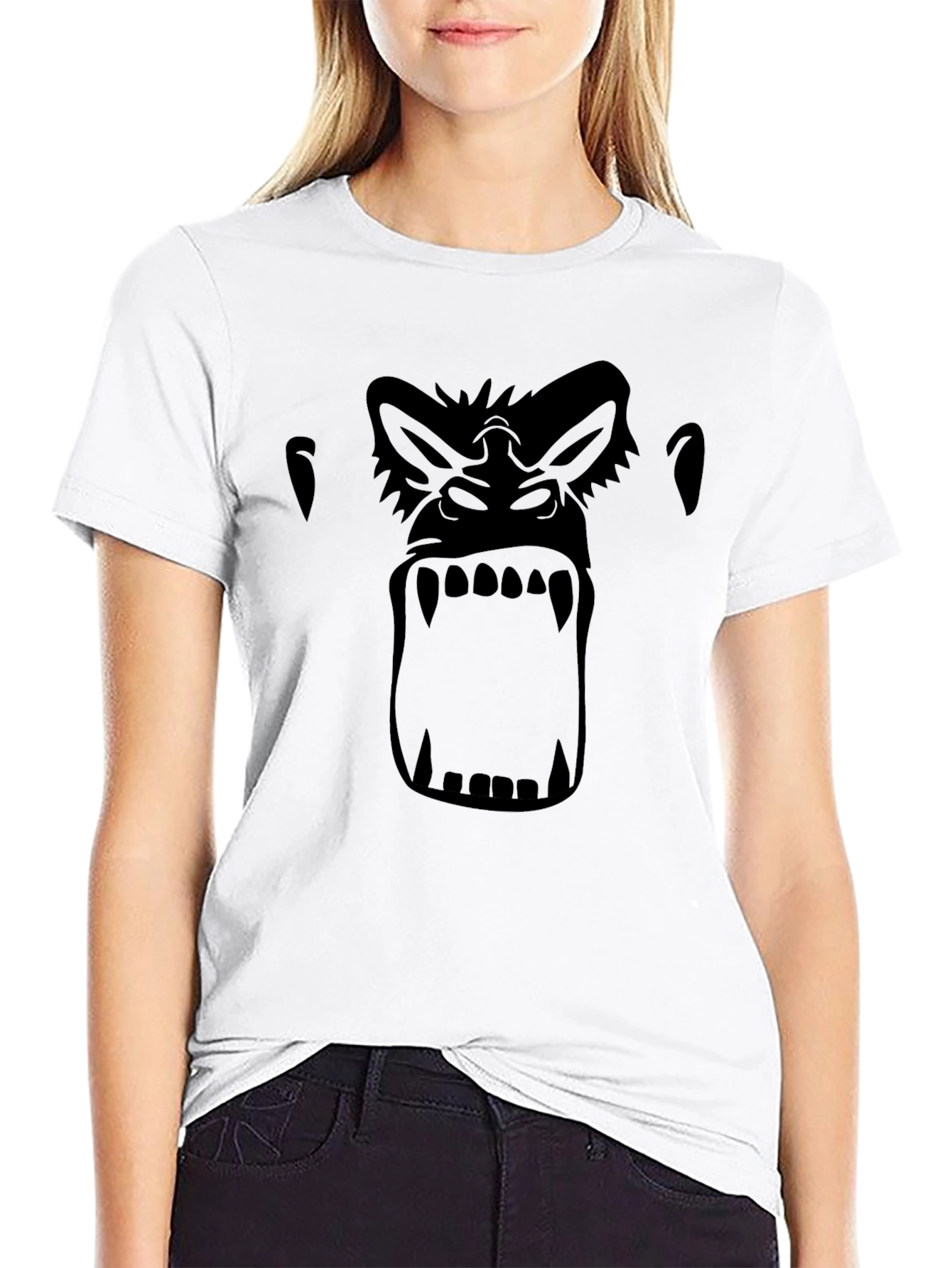 Black Gorilla Face Graphic Tee - Black Crew Neck T-Shirt view 9