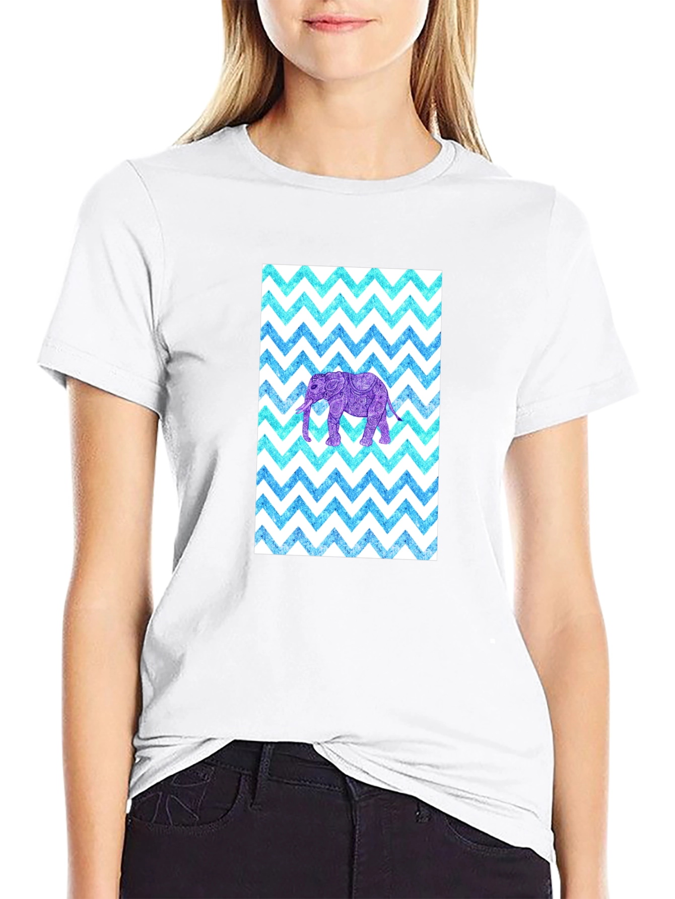 Black Elephant Zigzag Pattern T-Shirt view 9