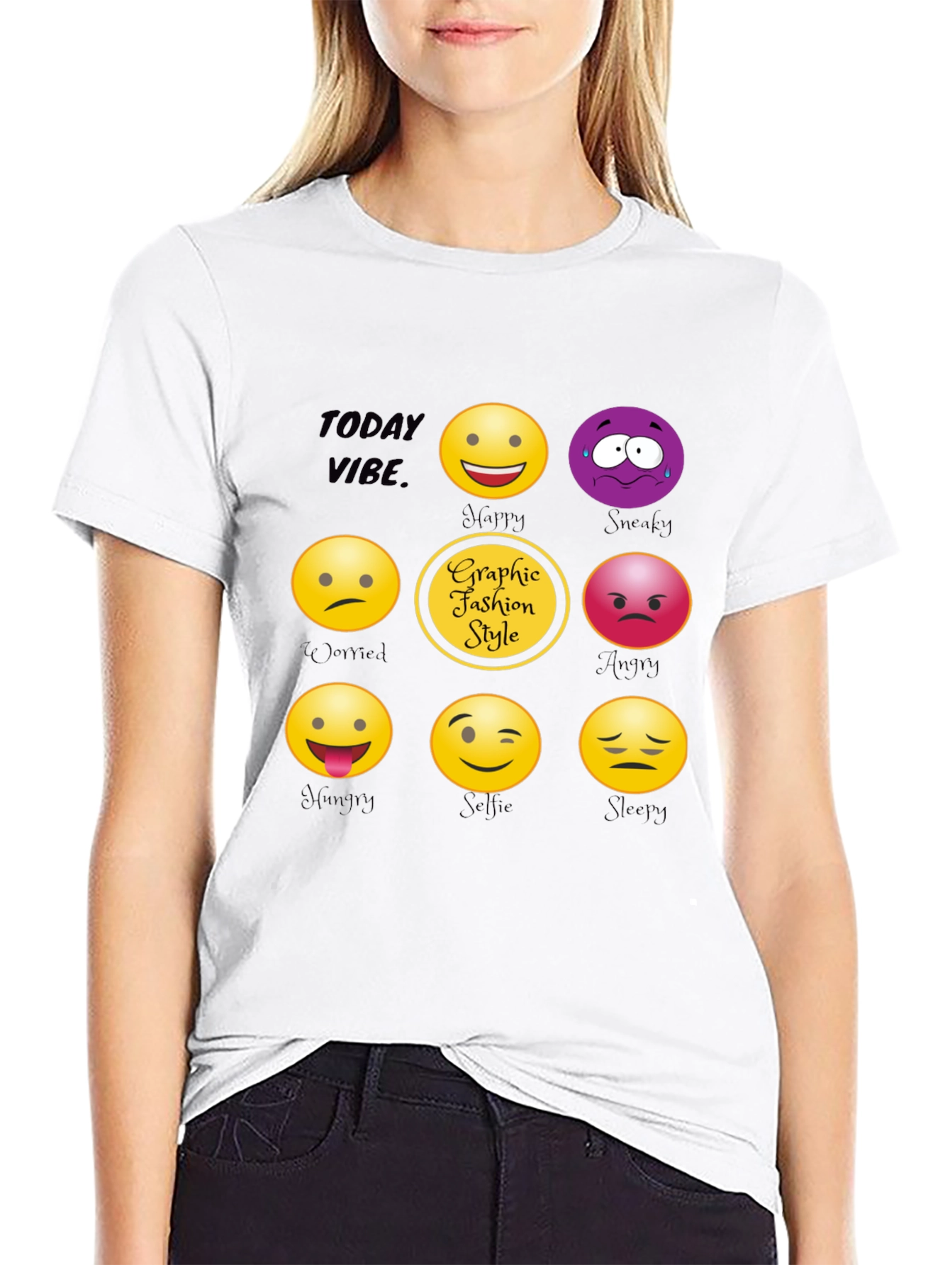 Black Today Vibe Emoji Graphic Style T-Shirt view 9