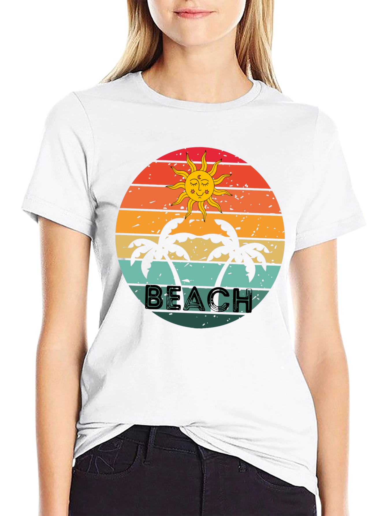 Black Retro Beach Graphic Tee - Palm Tree Sunset T-Shirt view 9