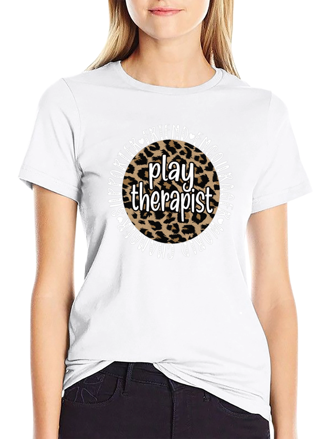 Black Play Therapist Leopard Print Graphic Tee view 9