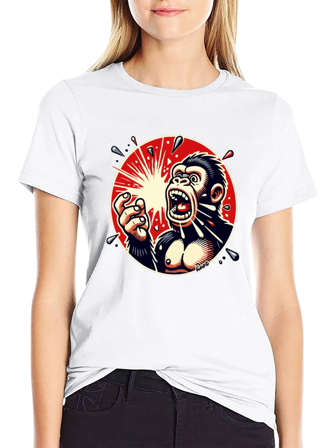 Black Screaming Gorilla Graphic Tee - Bold Black T-Shirt view 9