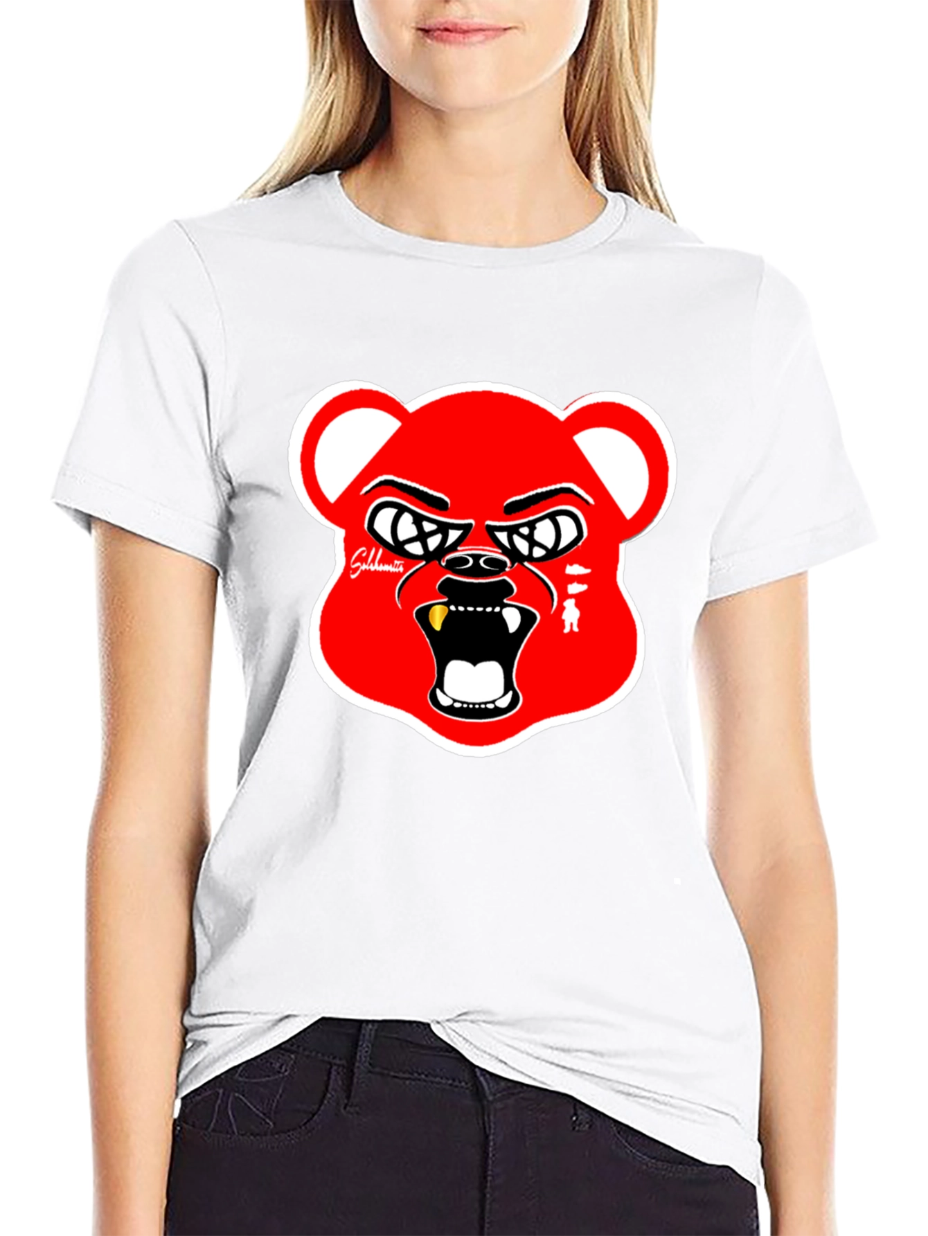 Black Red Bear Graphic Black T-Shirt view 9