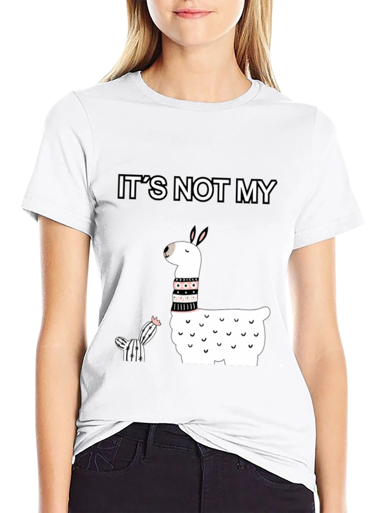 Black It's Not My Cactus Llama T-Shirt view 9