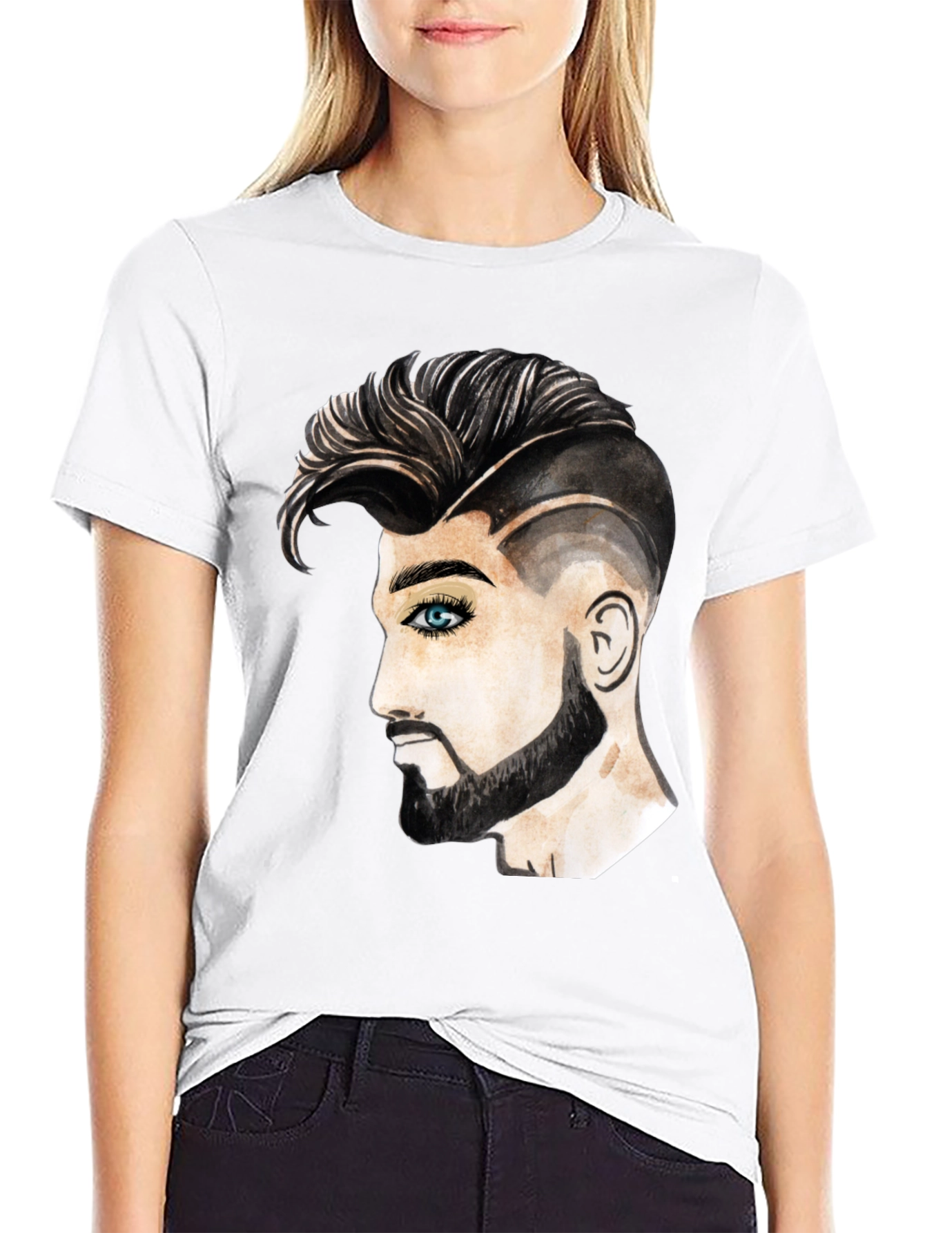 Black Graphic Print Men's T-Shirt - Handsome Man Design view 9