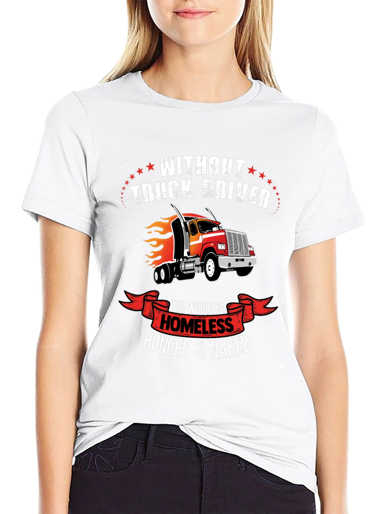 Black Truck Driver T-Shirt - Homeless Hungry Naked view 9