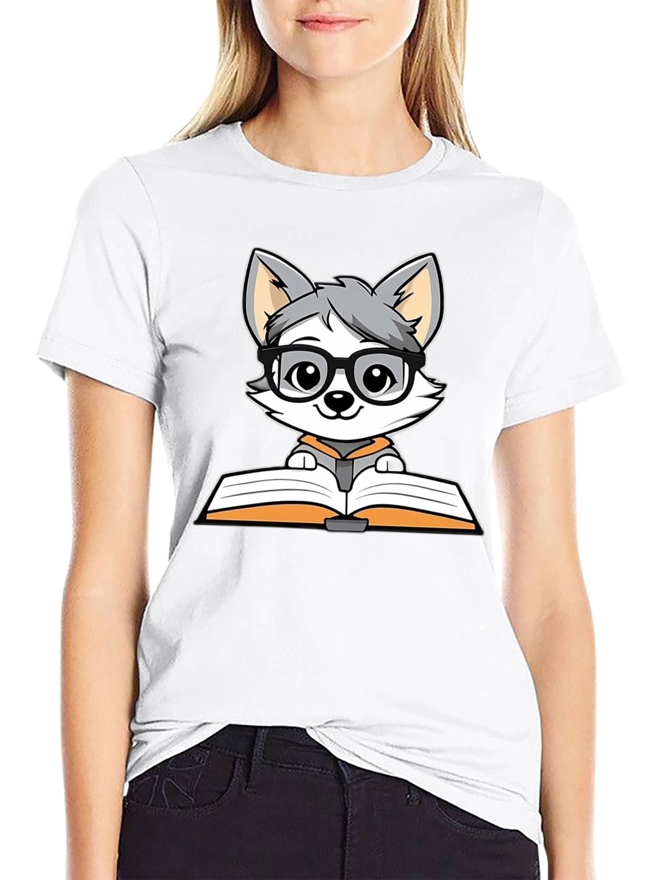 Bookworm Wolf T-Shirt - Cute Cartoon Design - 9
