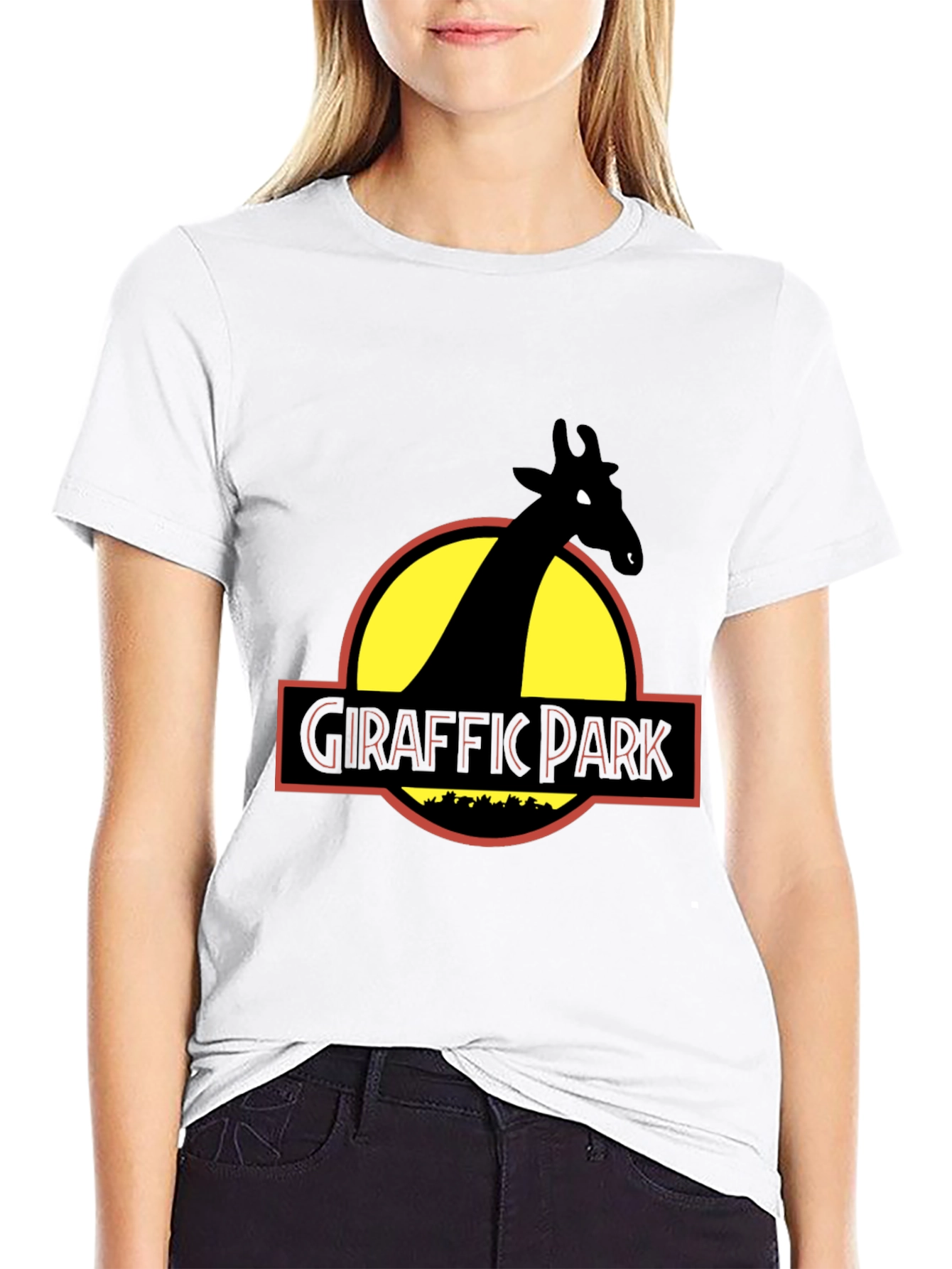 Black Giraffe Park Graphic Tee - Jurassic Humor T-Shirt view 9
