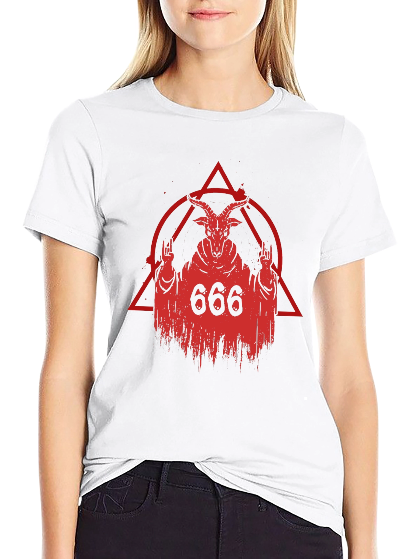 Black Occult Goat Head Graphic Print T-Shirt view 9