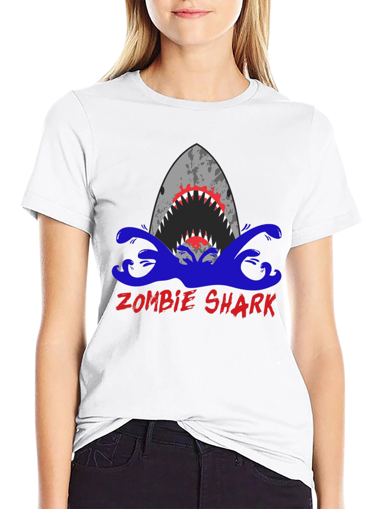 Black Zombie Shark Graphic Tee - Men's Black T-Shirt view 9