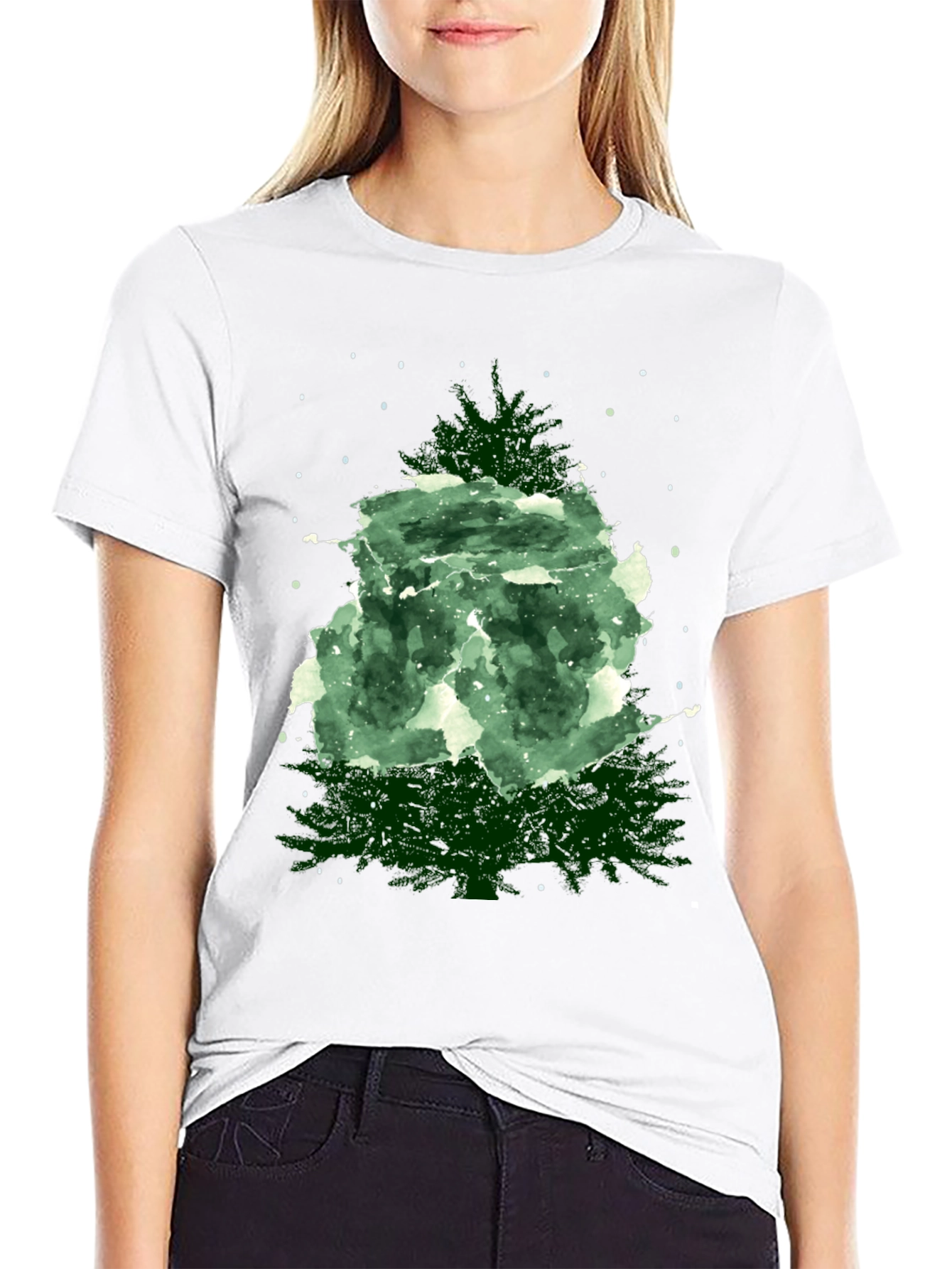 Black Watercolor Christmas Tree Graphic Tee view 9