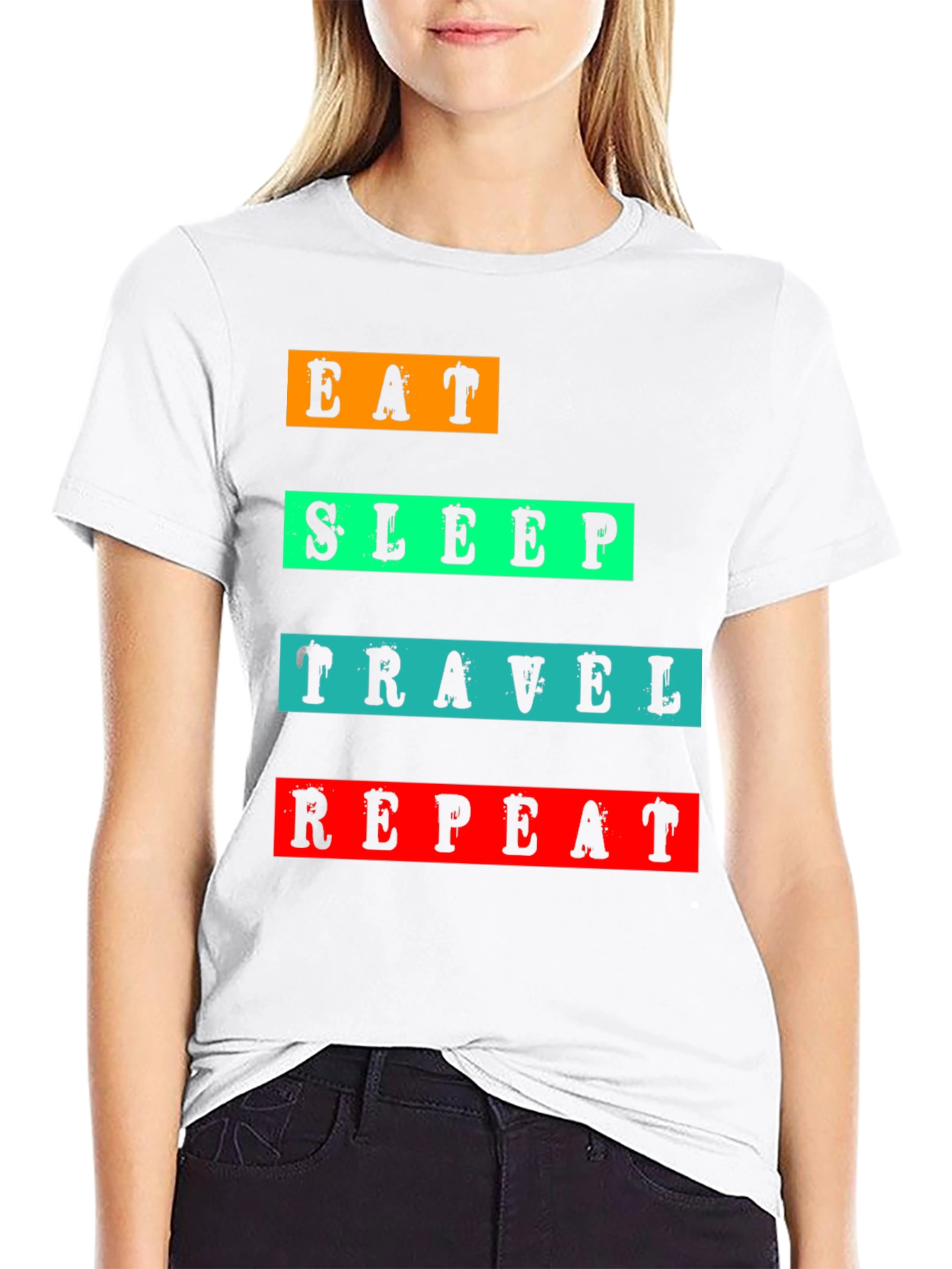 Black Eat Sleep Travel Repeat Graphic Tee view 9