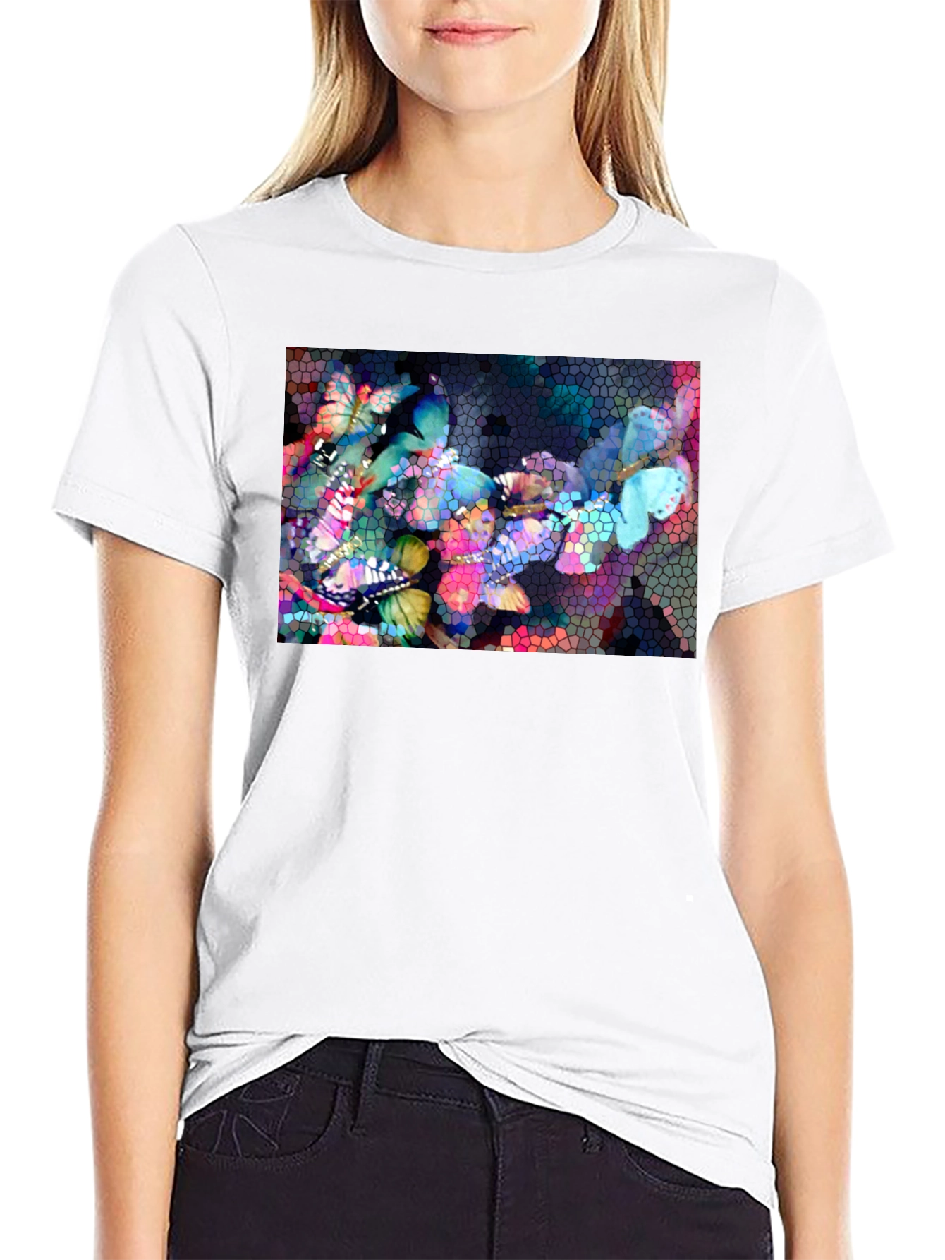 Black Butterfly Mosaic Graphic Tee - Stylish Black T-Shirt view 9