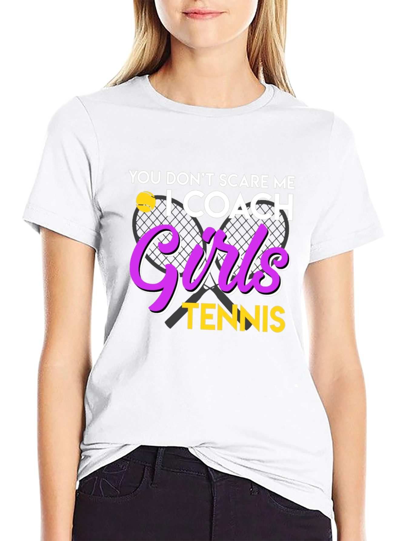 Black Funny Tennis Coach T-Shirt - Girls Tennis Design view 9