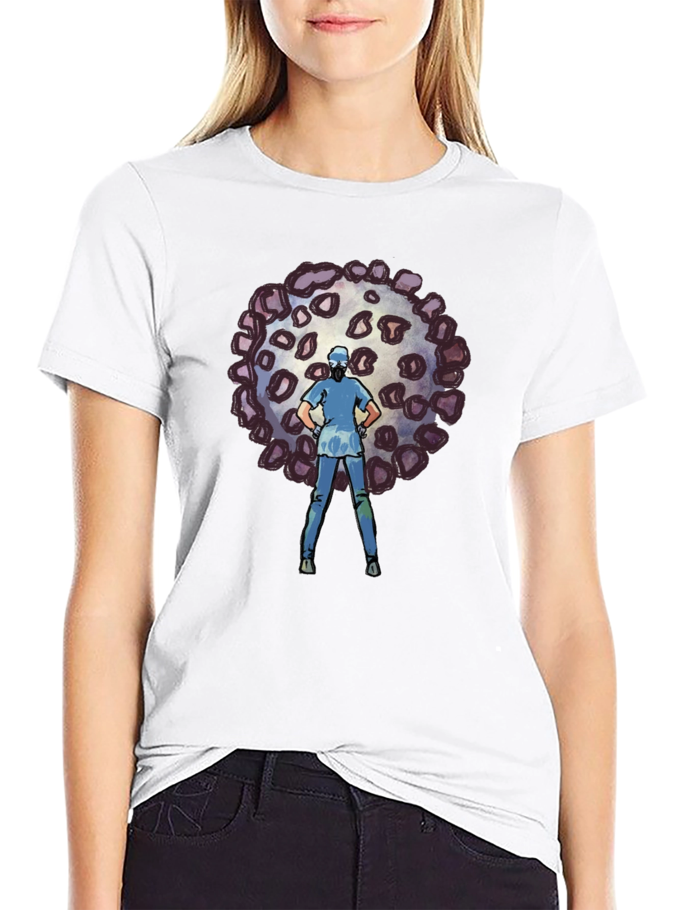 Black Heroic Nurse vs Virus Graphic Tee - Black Cotton T-Shirt view 9