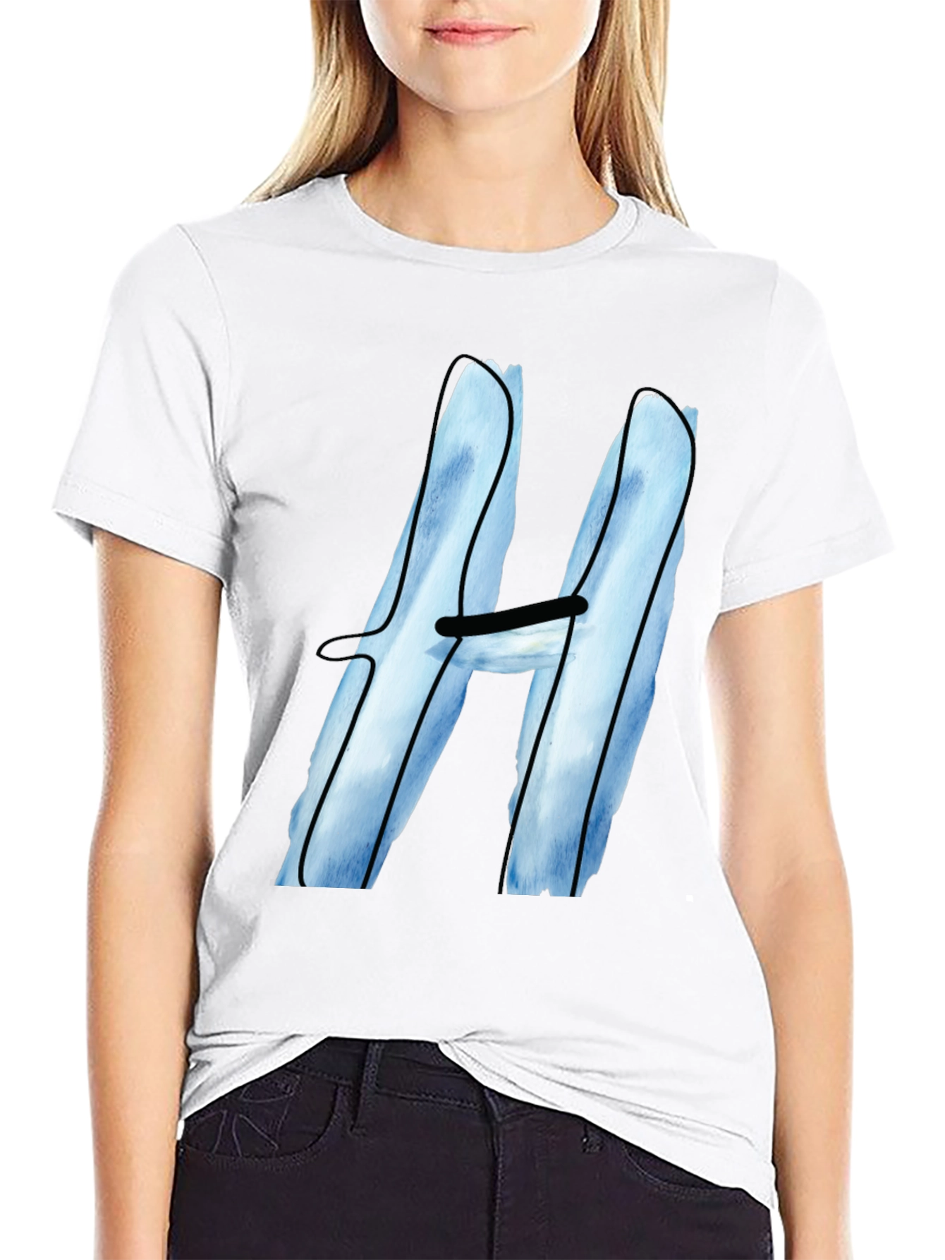 Black Cool Blue H Graphic Tee - Black Cotton Blend view 9