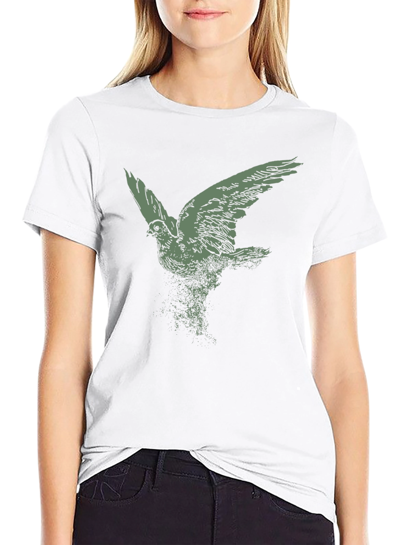 Black Men's Black T-Shirt with Flying Bird Graphic view 9