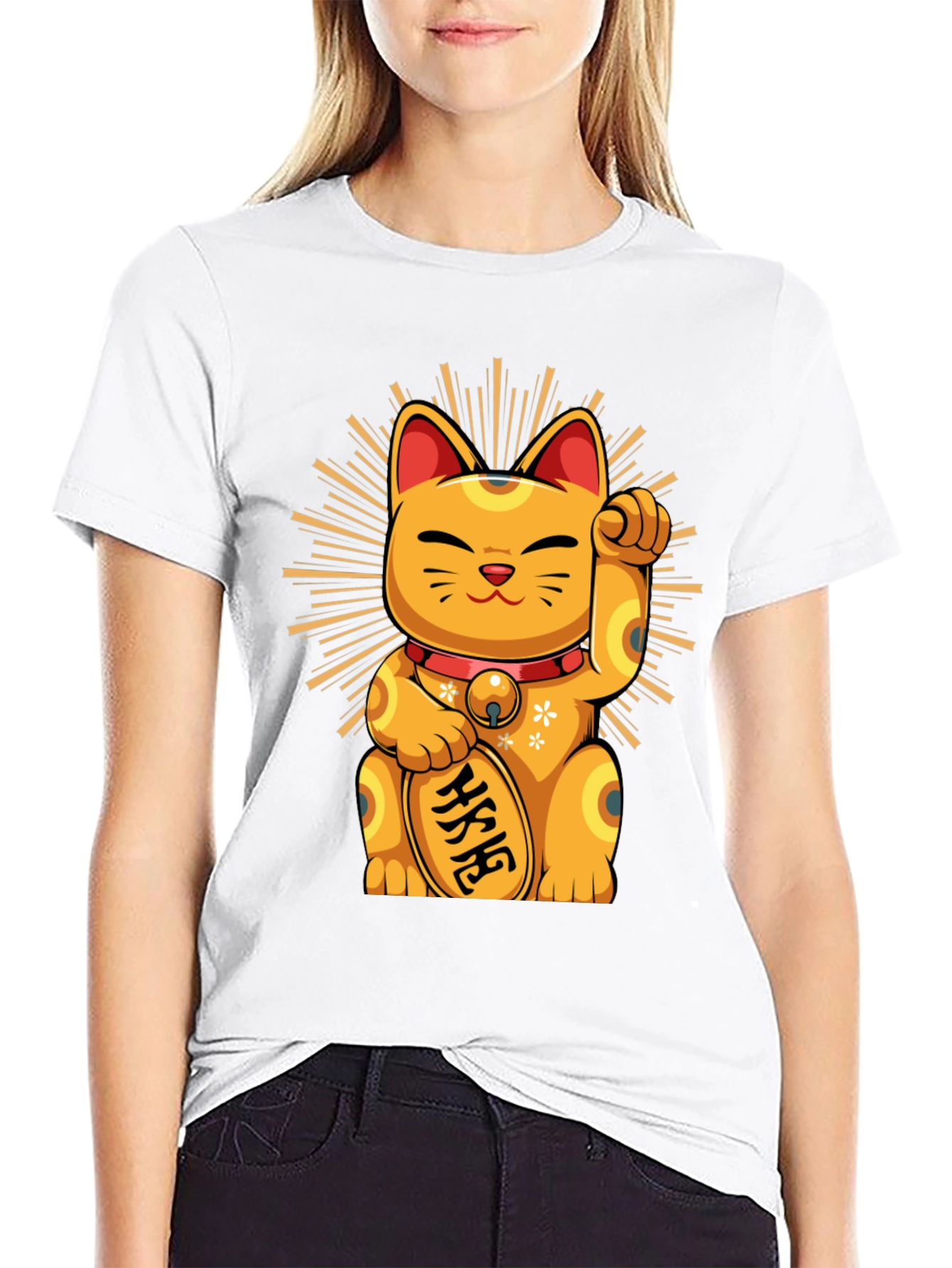 Black Lucky Cat Graphic T-Shirt - Unisex view 9