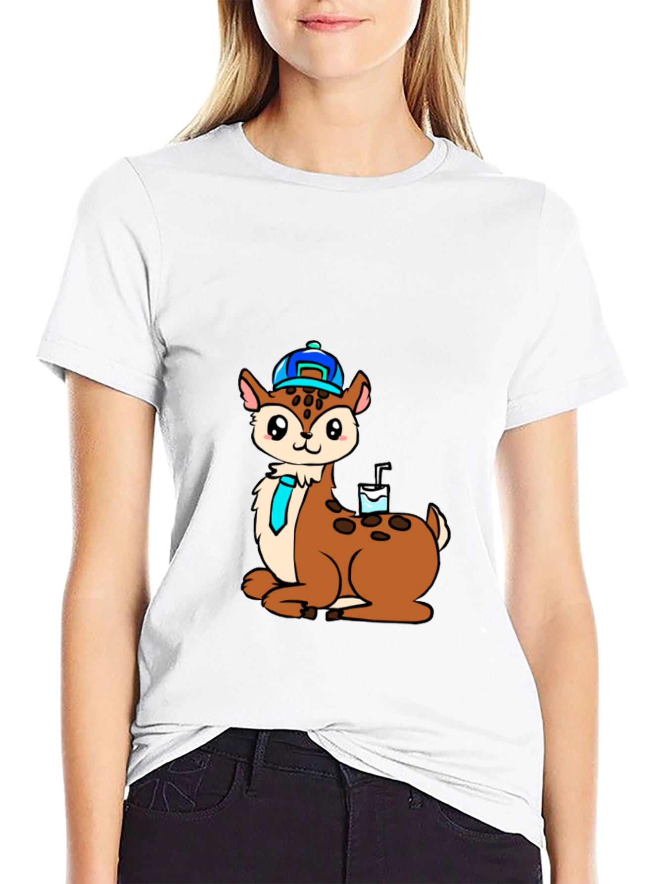 Black Cartoon Deer T-Shirt view 9
