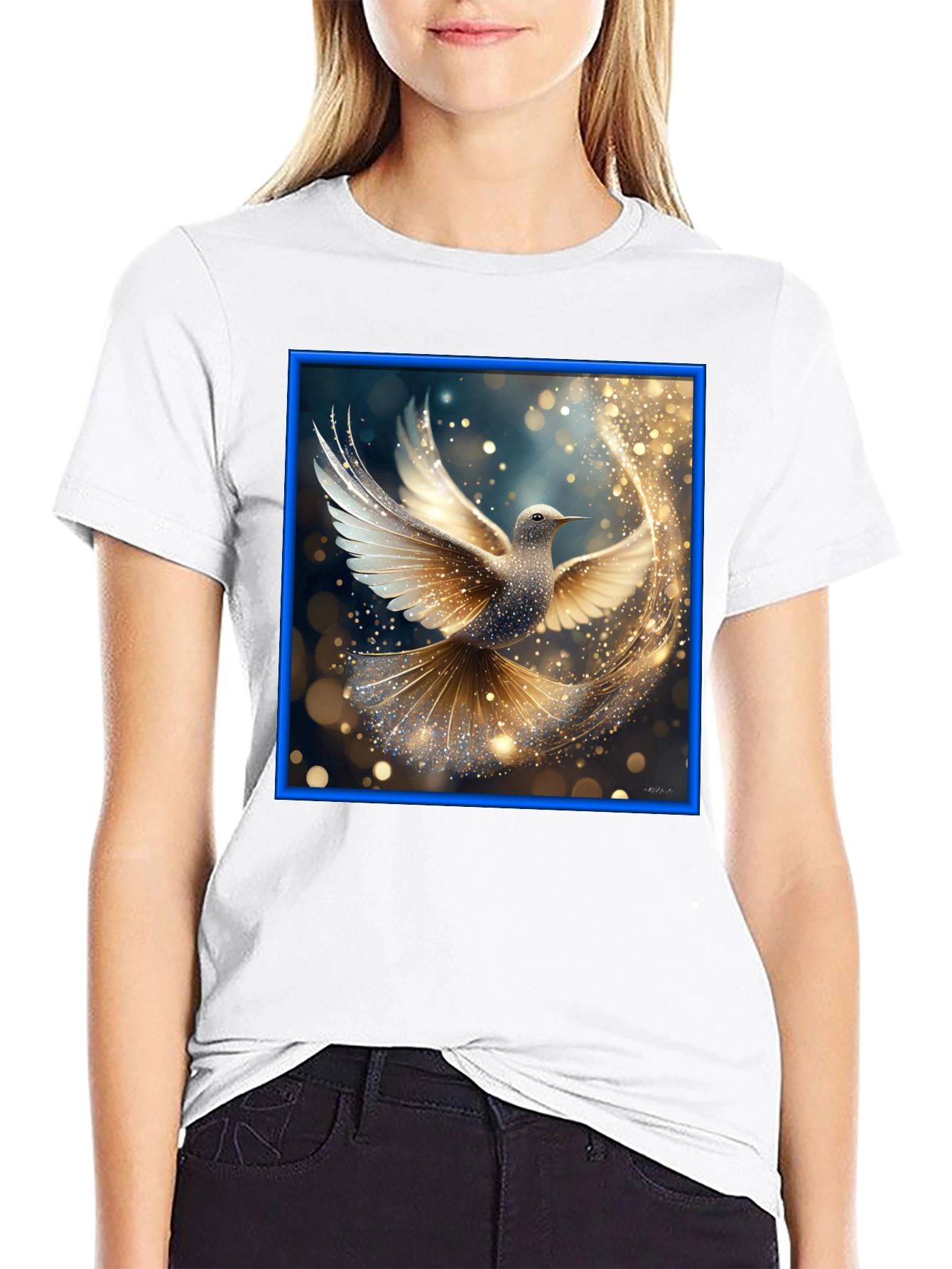 Black Elegant Dove Graphic Tee view 9