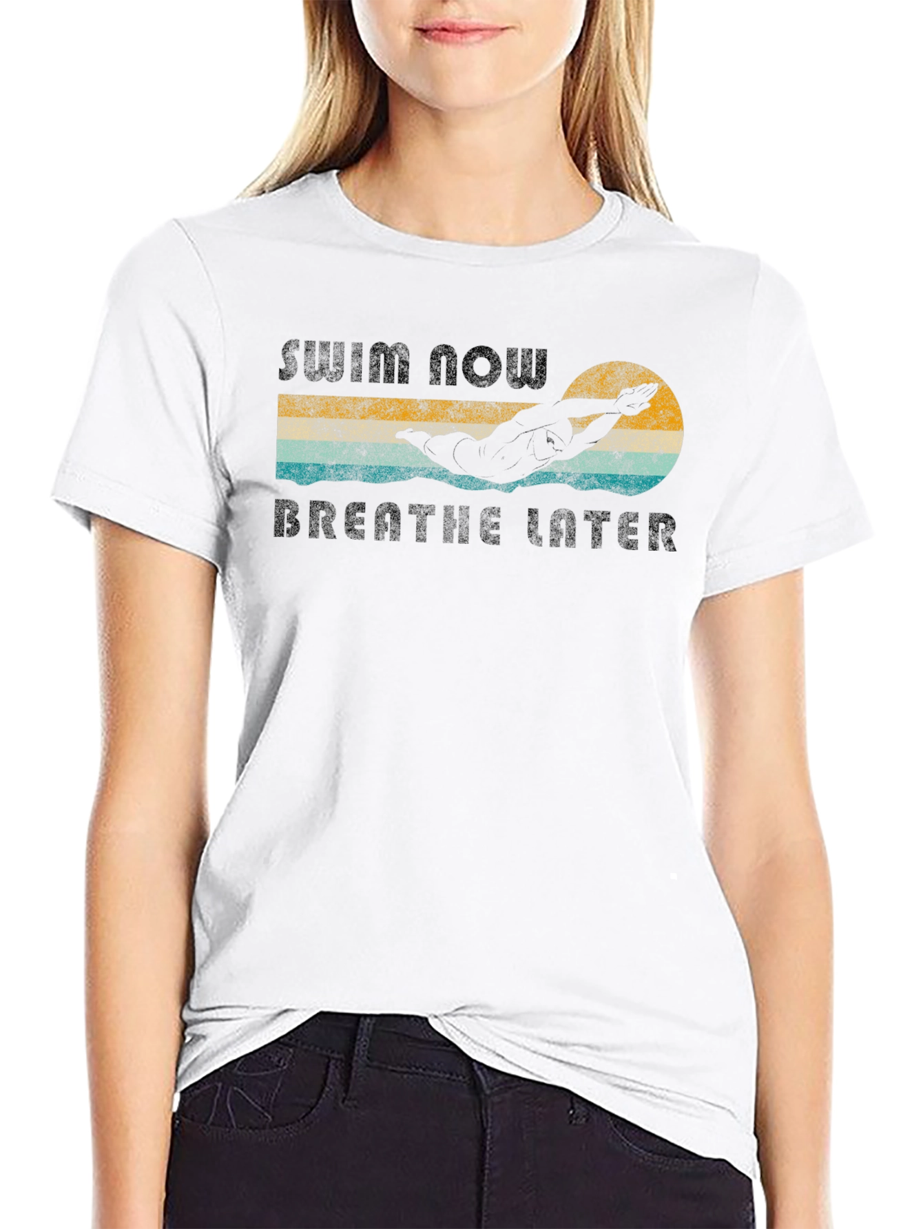 Black Swim Now Breathe Later Graphic Tee view 9