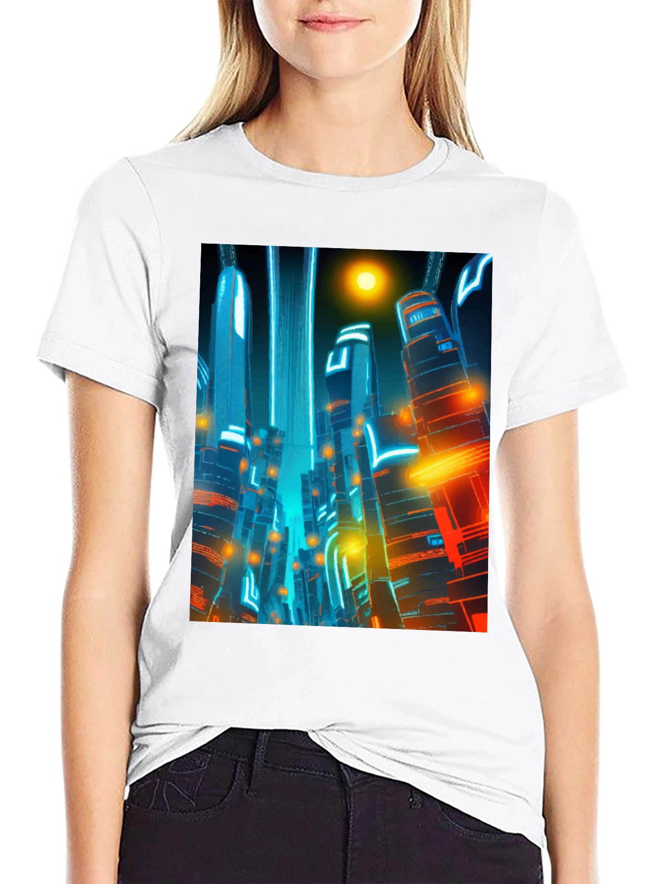 Black Futuristic Cityscape Graphic Tee - Cyberpunk Style Shirt view 9