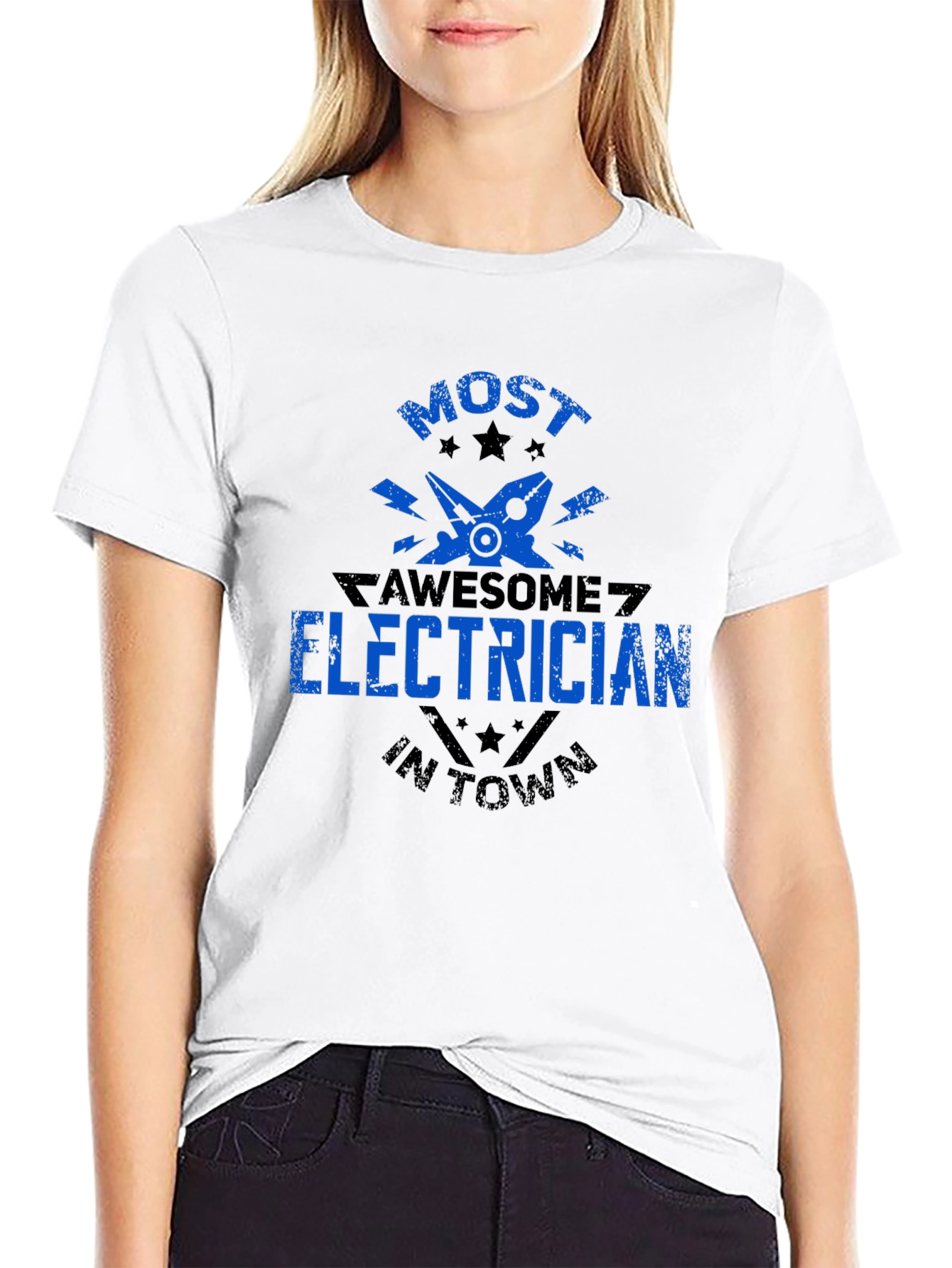 Black Awesome Electrician T-Shirt - Black Crew Neck view 9